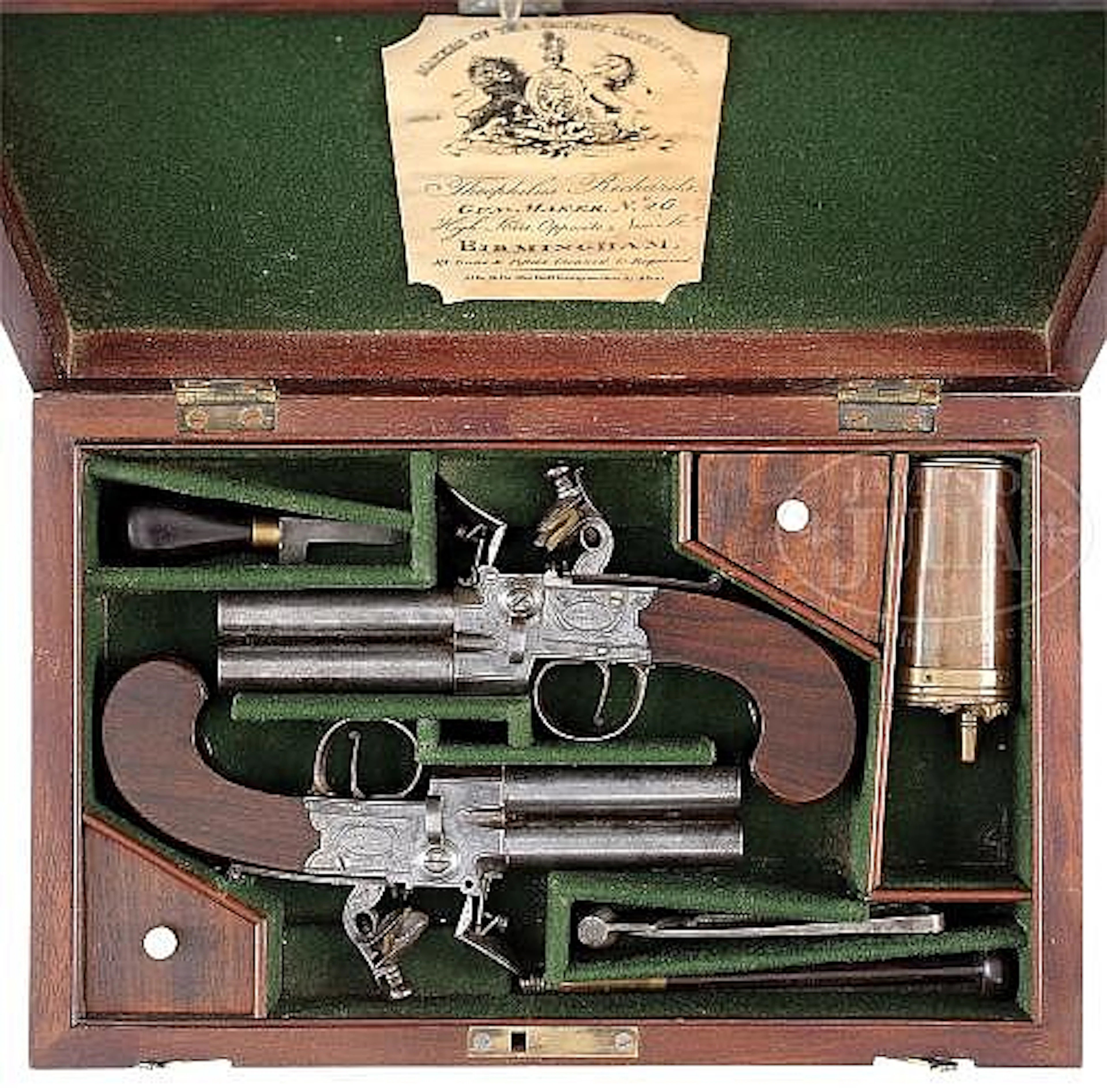 CASED PAIR OF BOXLOCK FLINT OVER-UNDER SCREW BARREL PISTOLS BY THEOPHILUS