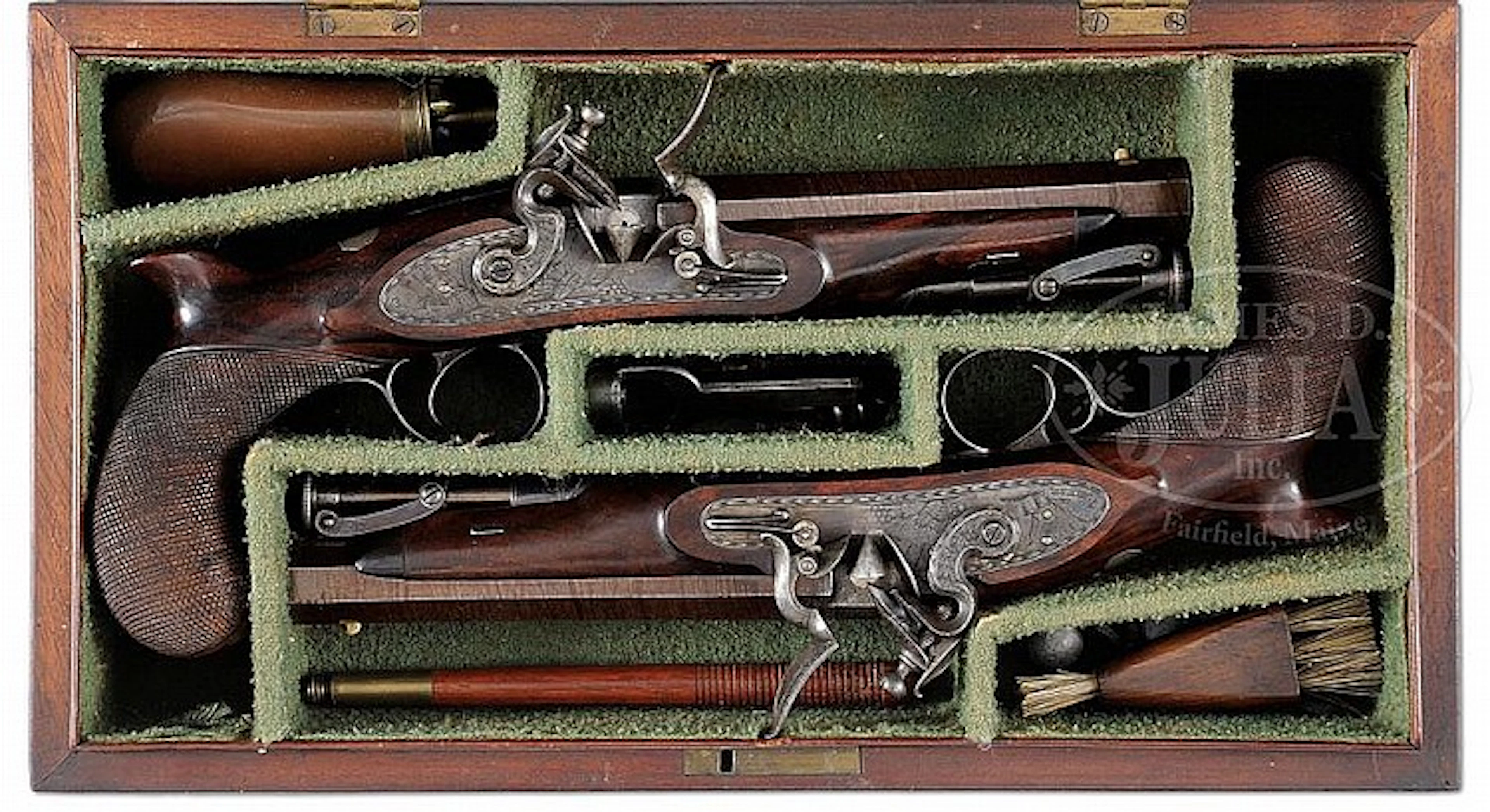 MUSEUM QUALITY CASED PAIR OF UNIQUE FLINTLOCK BELT PISTOLS BY WILLIAM