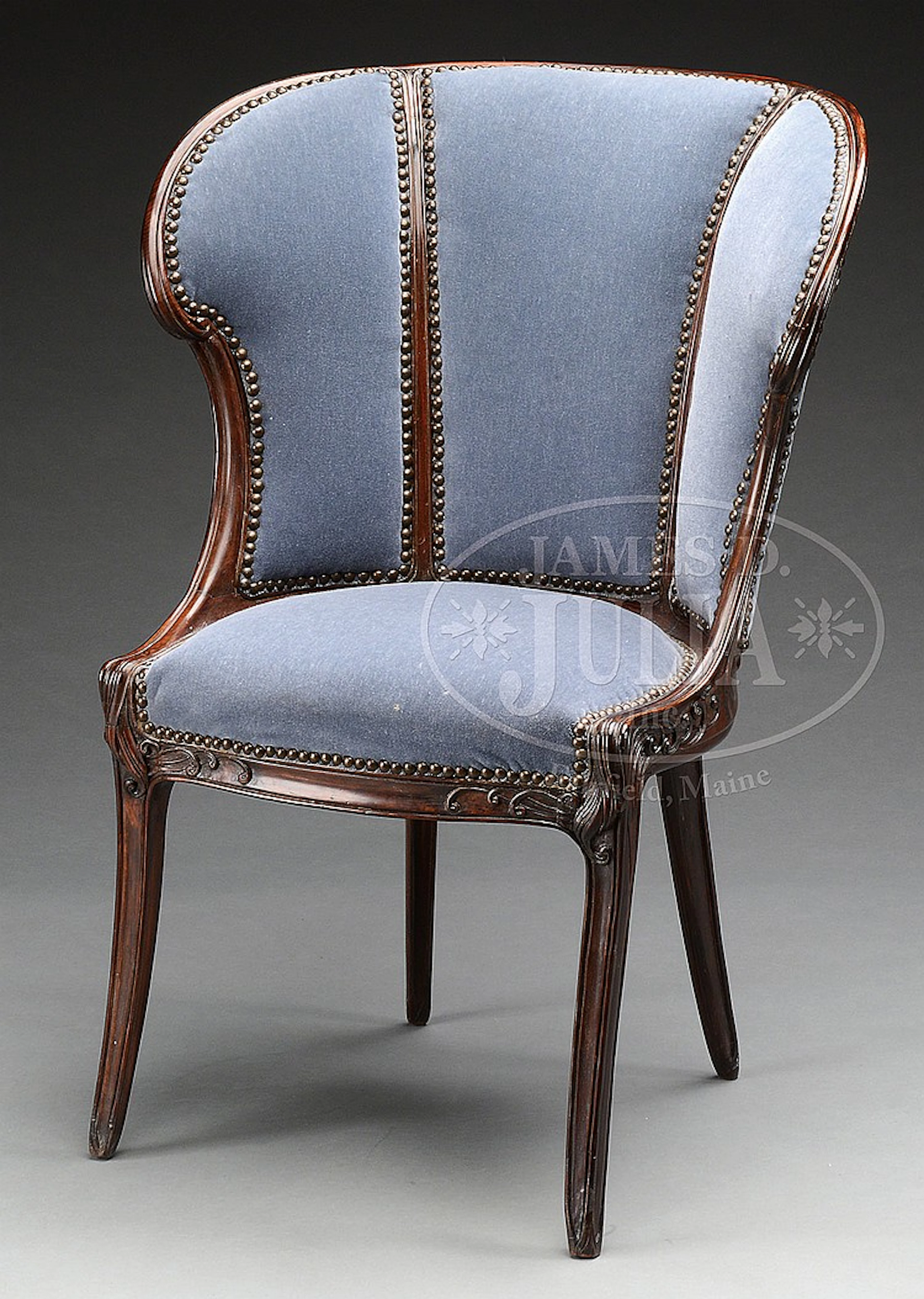ART NOUVEAU CARVED LADY'S BOUDOIR CHAIR BY GALLIARD.