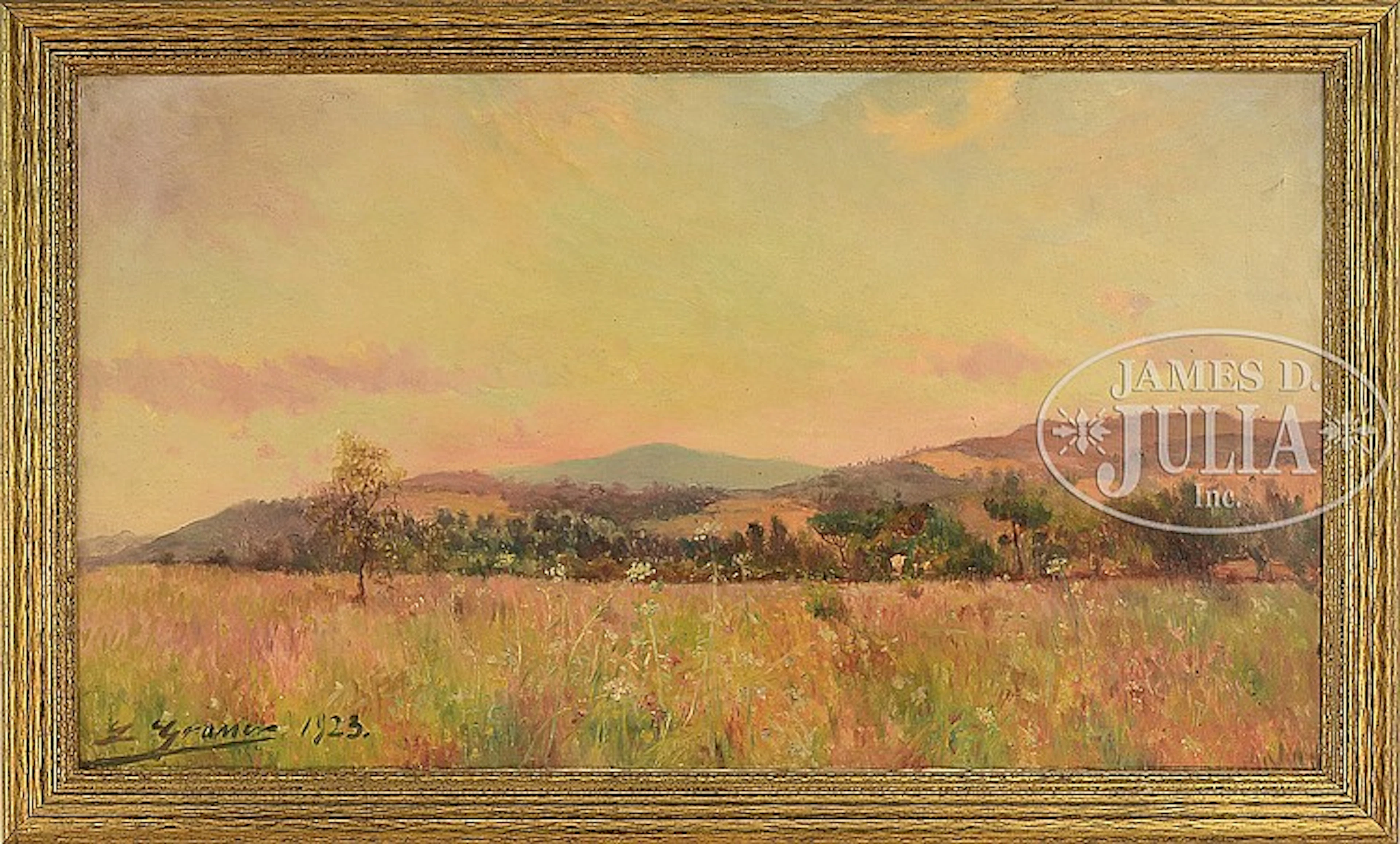 LUIS GRANER Y ARRUFI (Spanish/American, 1863-1929) MEADOW AT SUNSET.