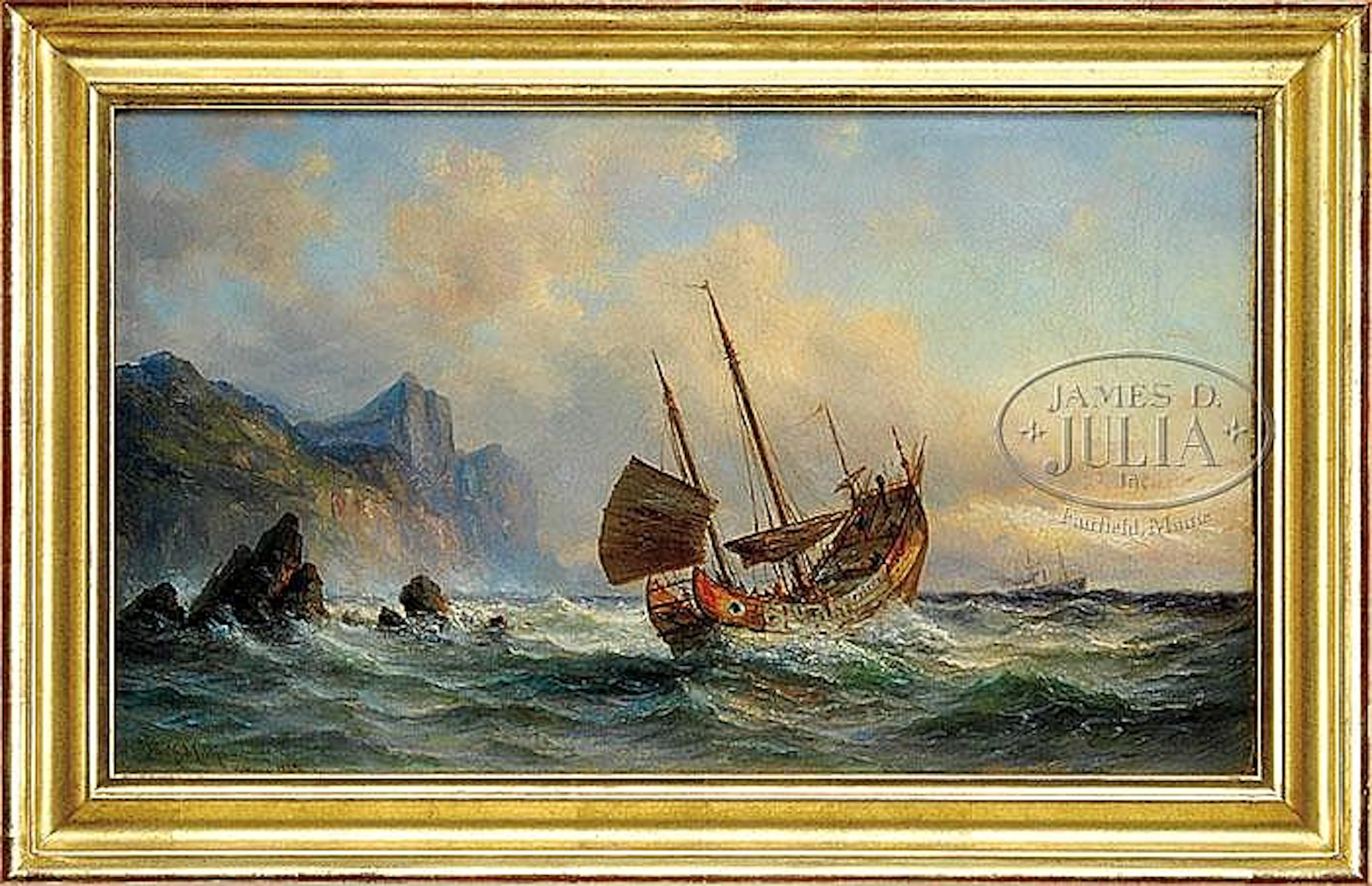 FRITZ MELBYE (Danish 1826-1896) SHIPPING OFF THE RUGGED COAST.