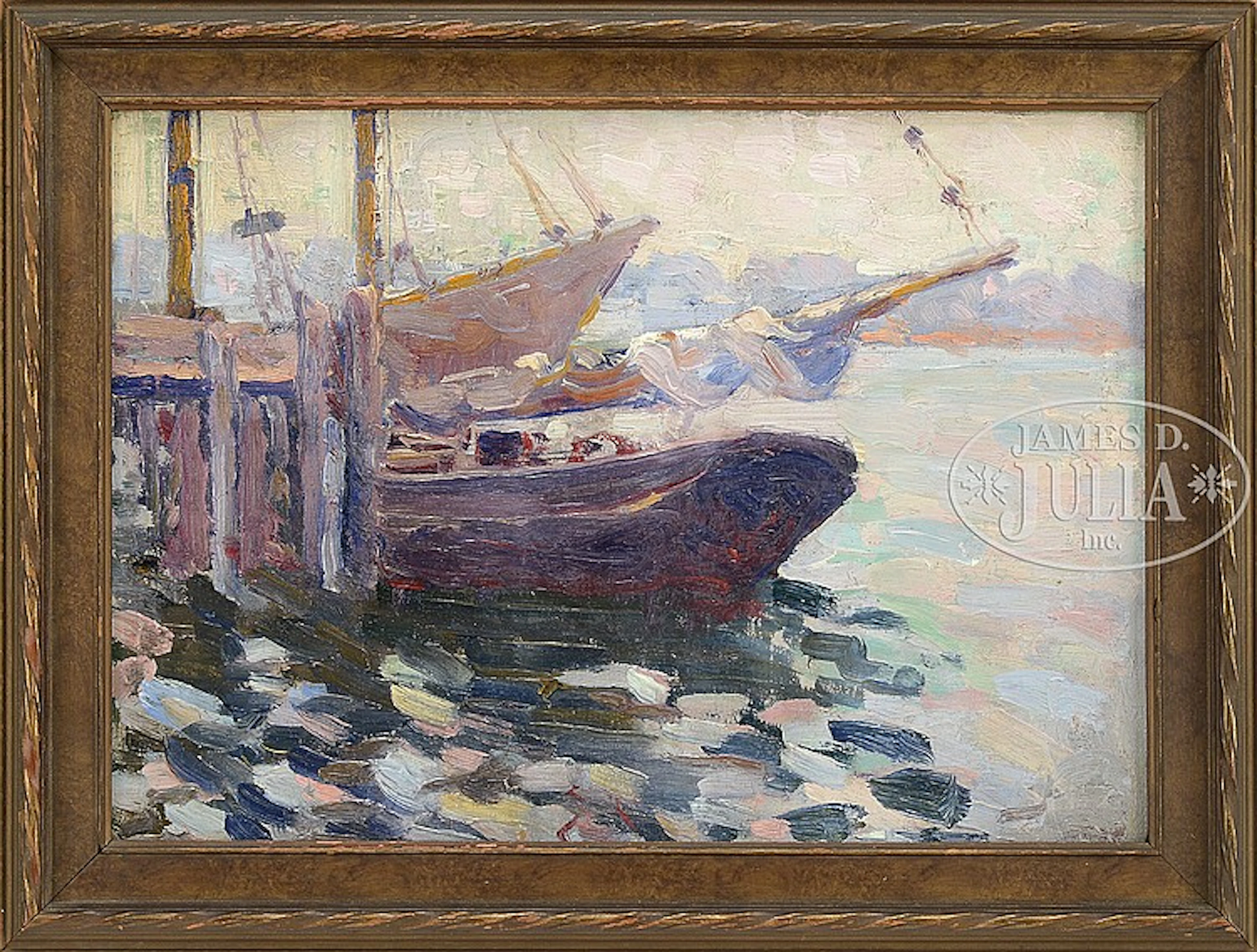 ANNE CONGDON (American, 1873-1958) SCHOONER AT DOCK.
