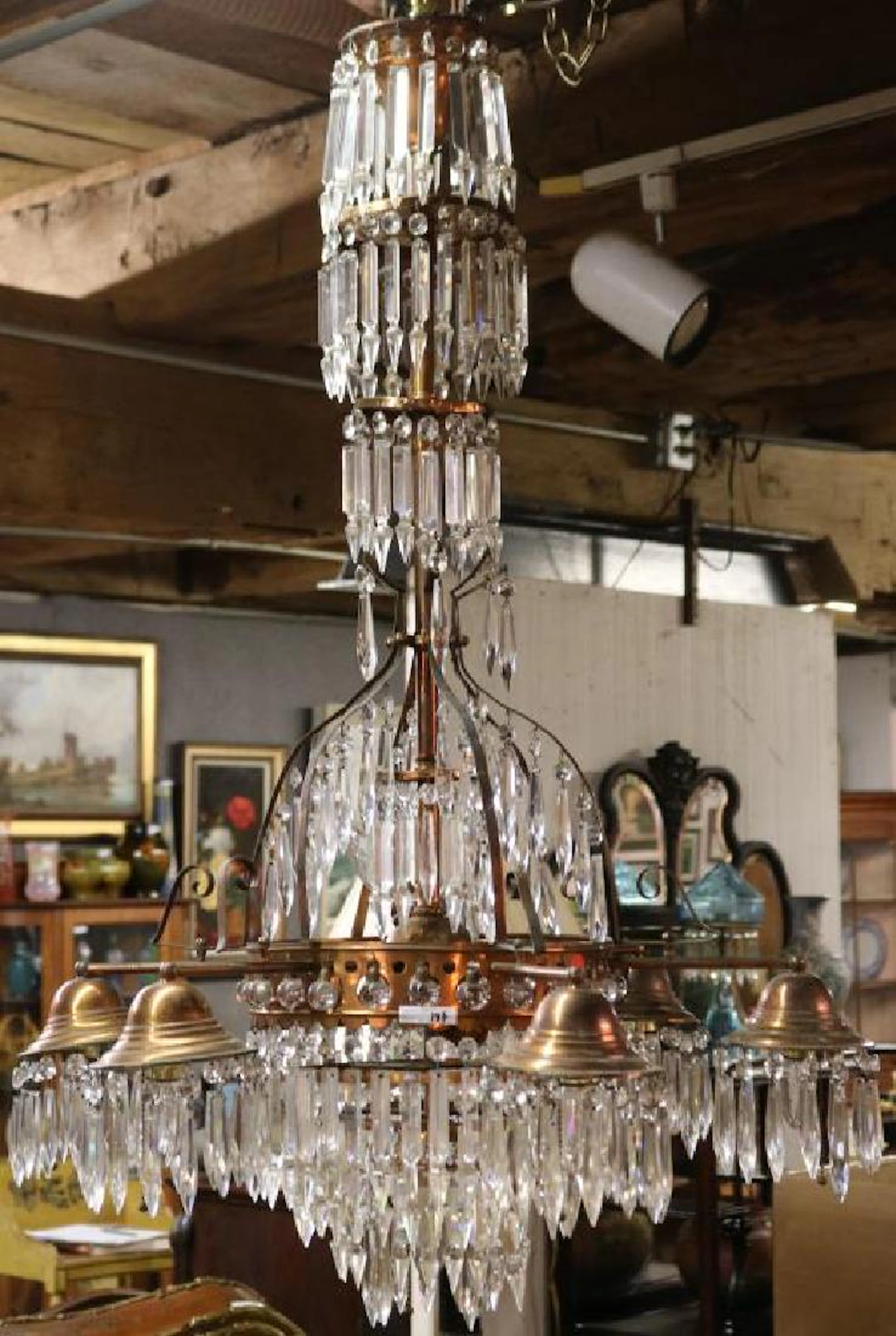 Early 20th c. copper finish 6 arm chandelier w/