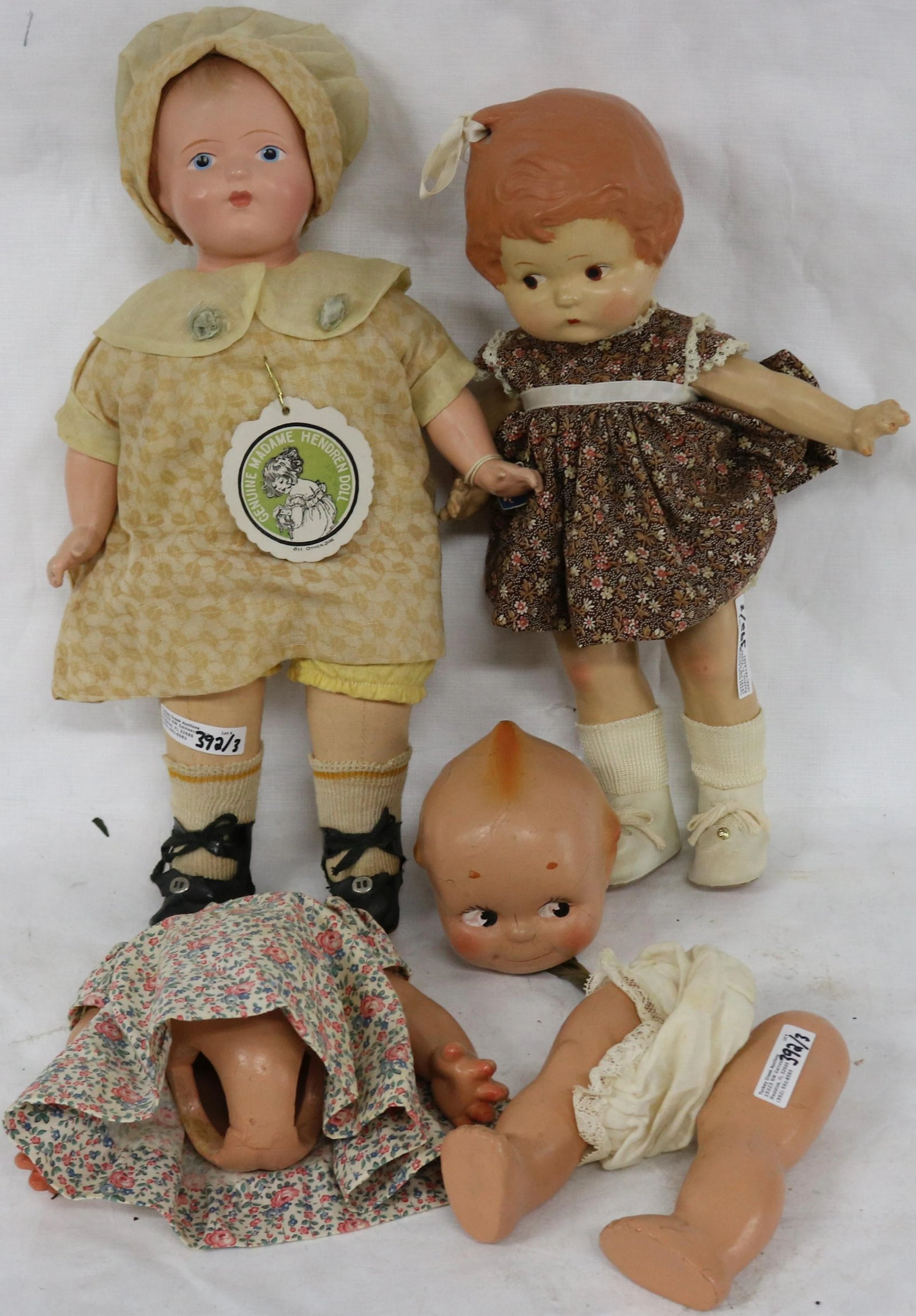 LOT OF 3 COMPOSITION DOLLS TO INCLUDE MADAME