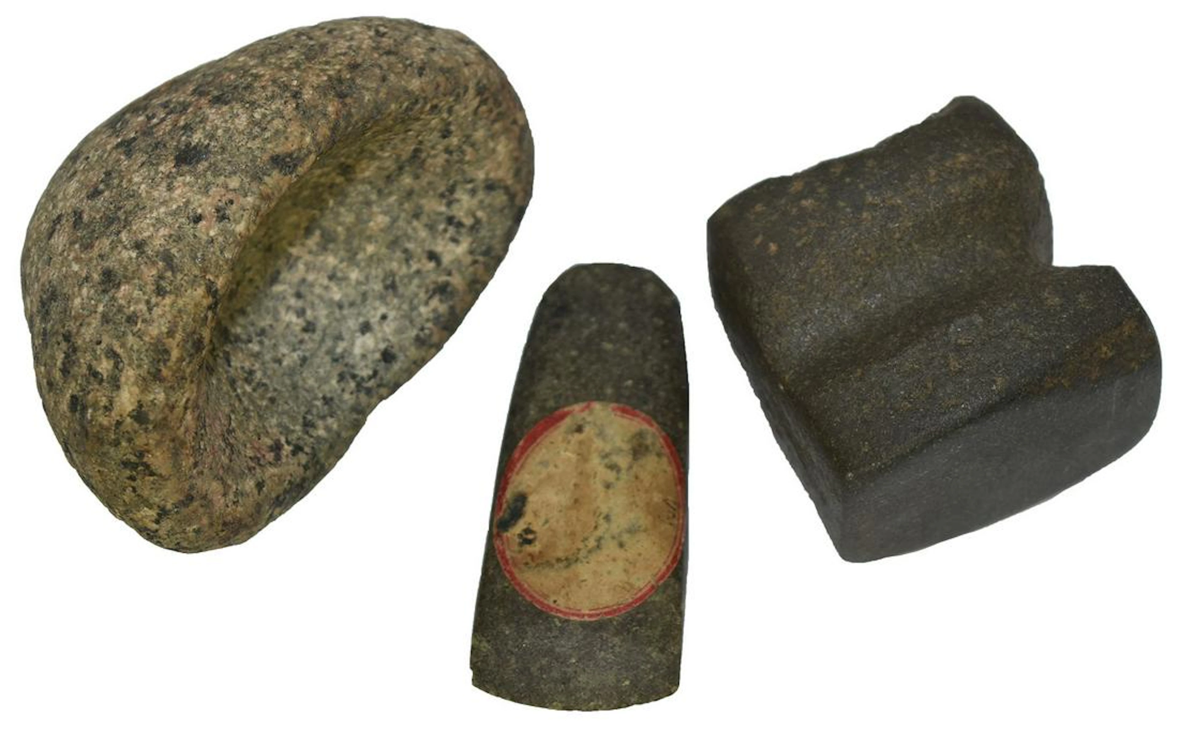 3 Hardstone Artifacts. Cupped Boatstone Preform,
