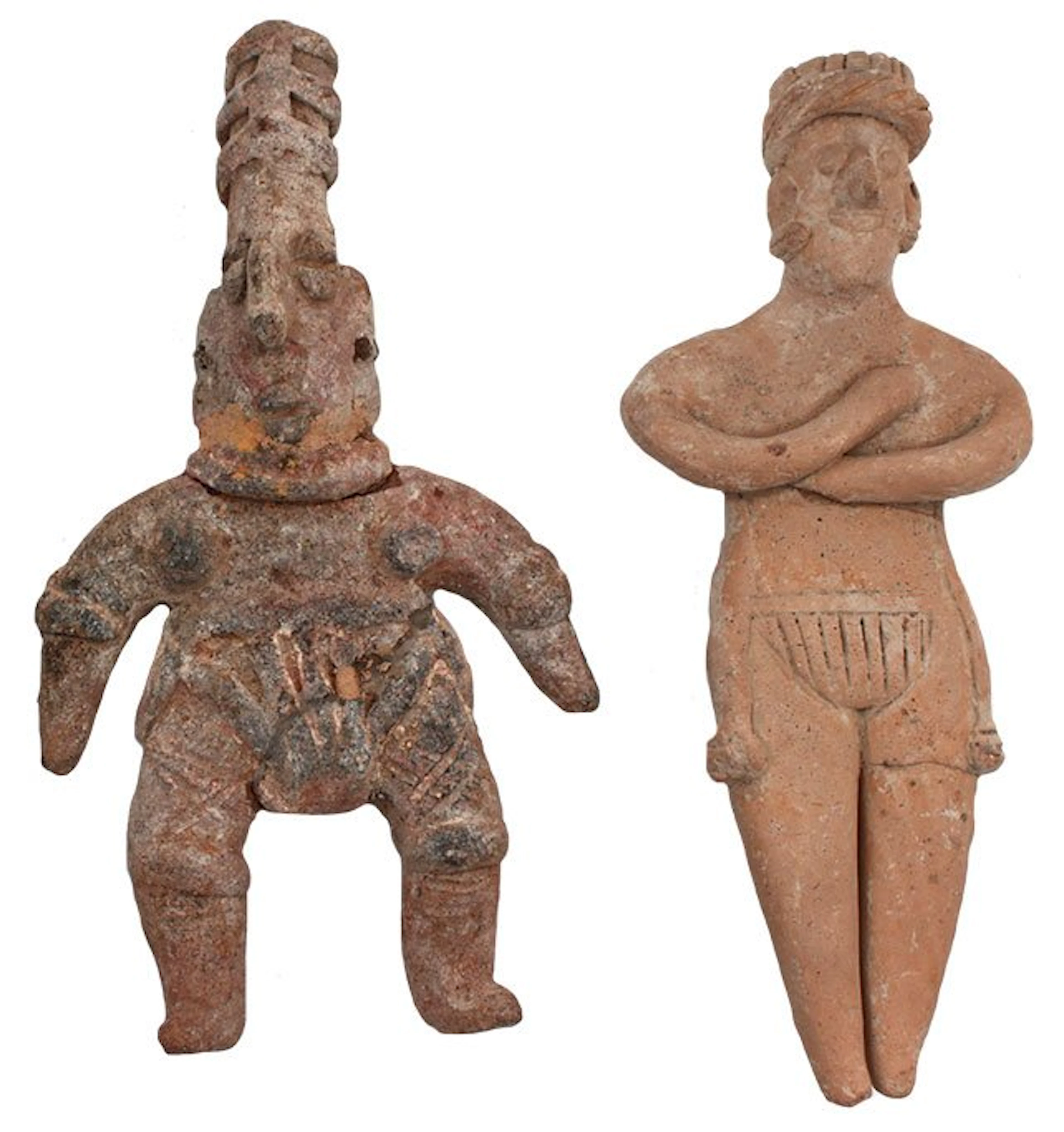Two Clay Figures (6 1/2" & 7"). Western Mexico.