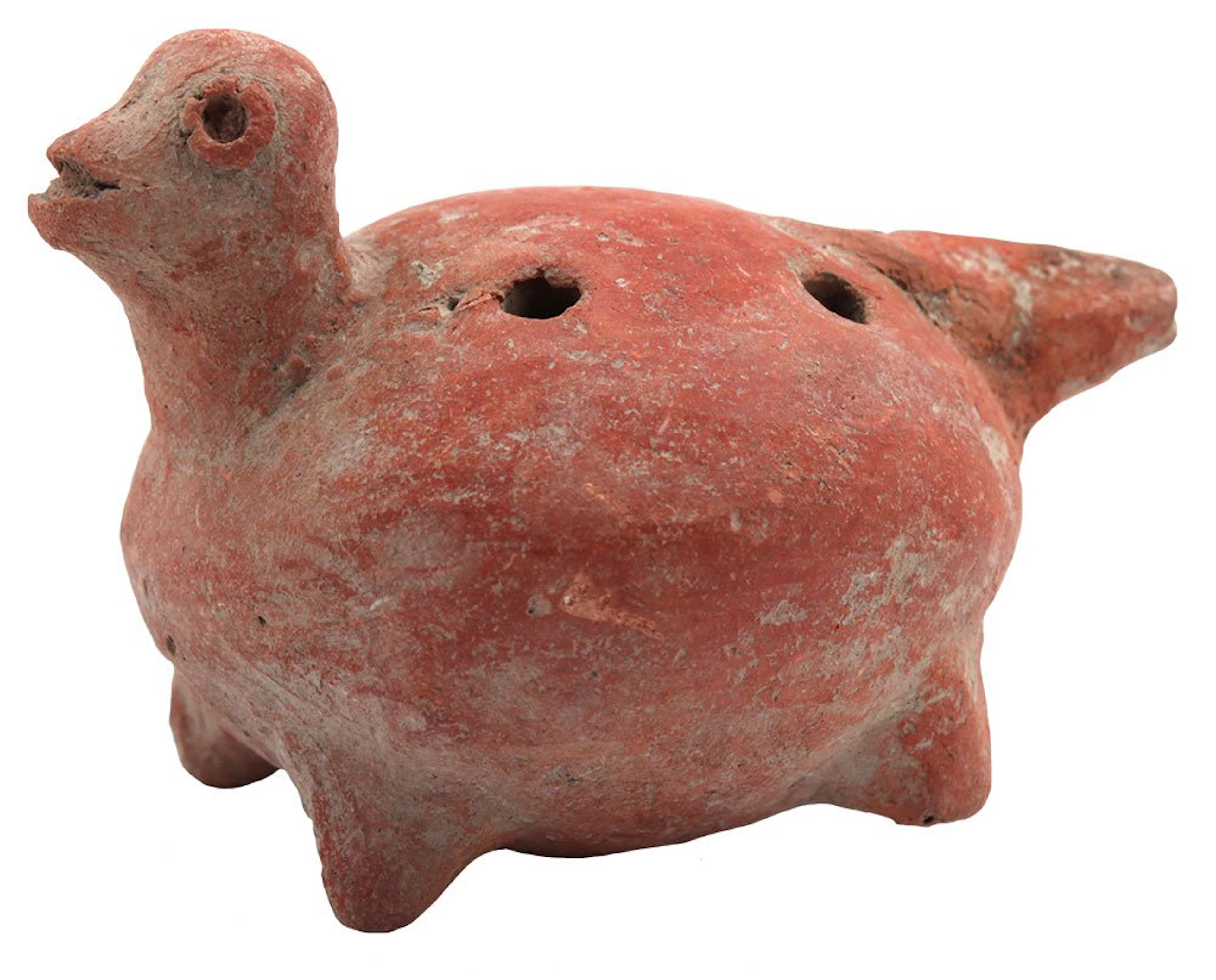 4 1/4" L. Bird Effigy Whistle. Mexico. Red paint.