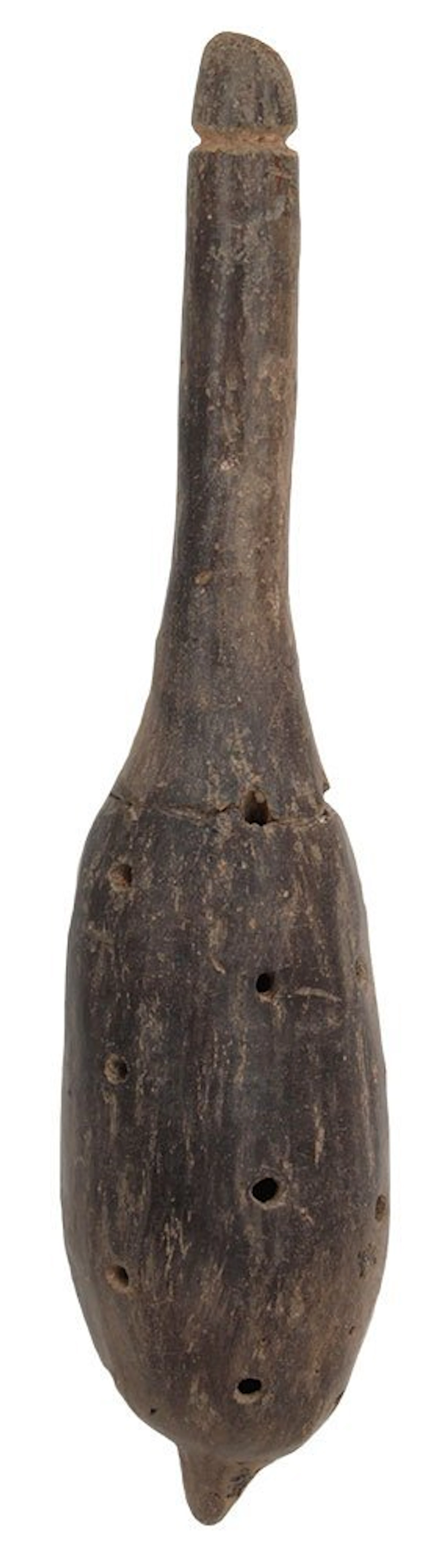 6 1/4" Clay Gourd Effigy Rattle. Colima Culture.