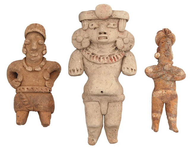 3 Solid Clay Figures. Largest 4 1/2". Fine
