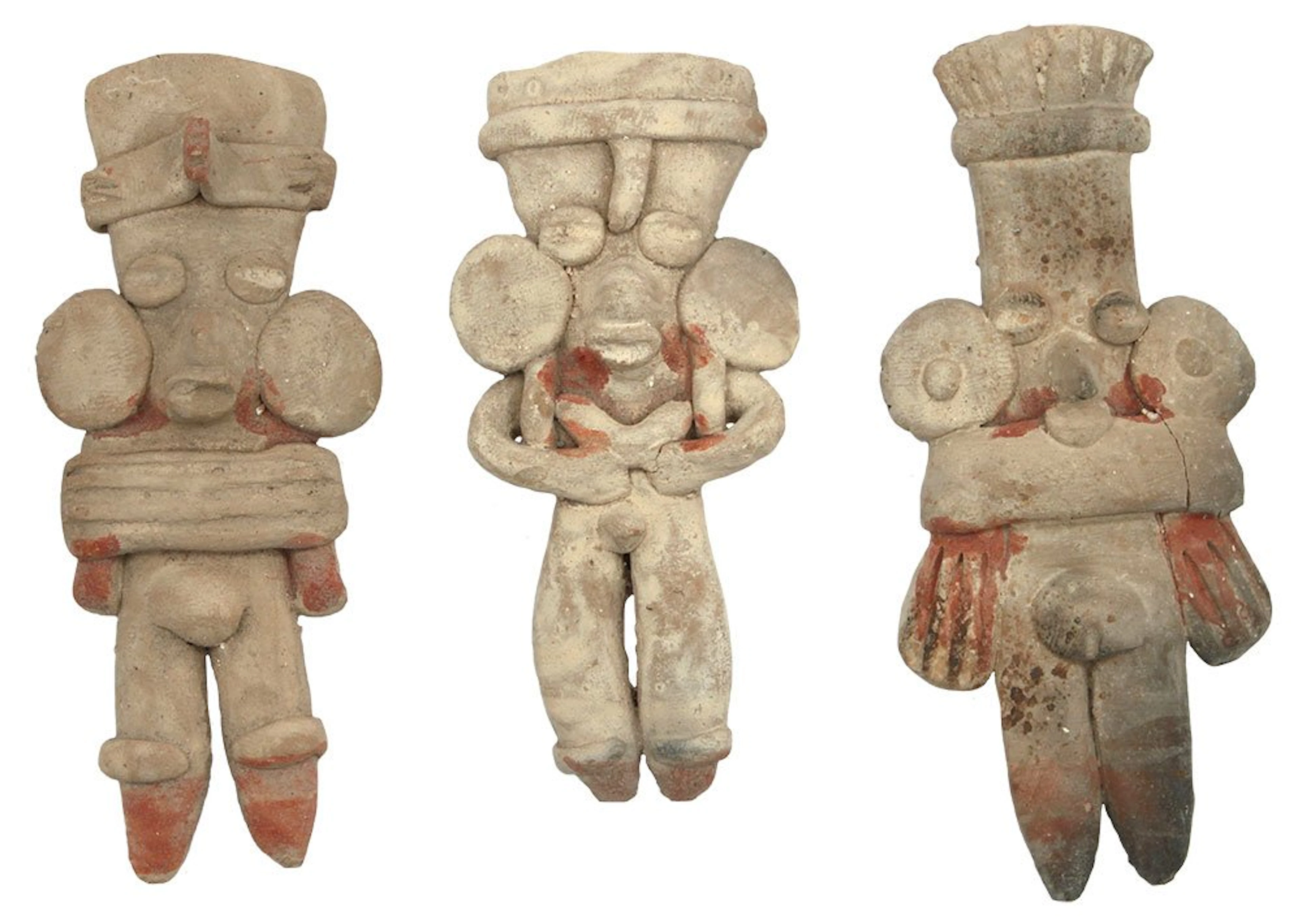 3 Solid Clay Figures. Largest 3 3/4". Western MX.
