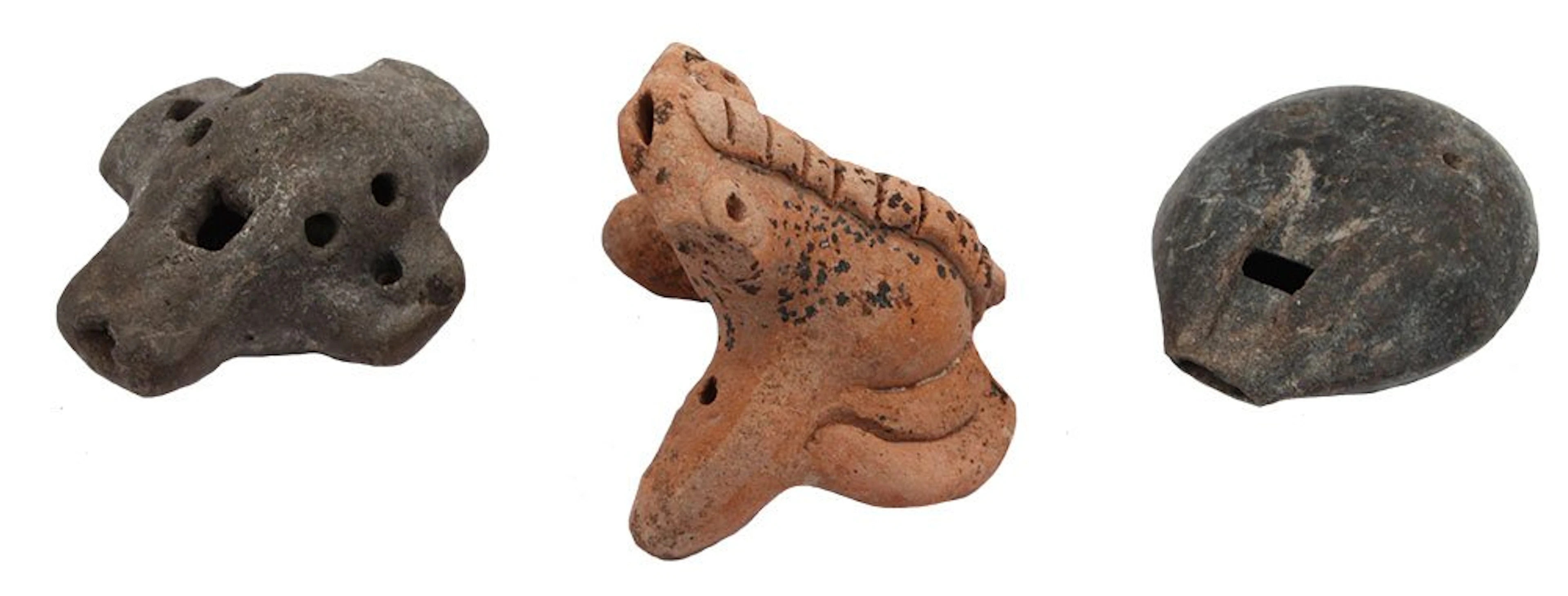 3 Ceramic Whistles. Largest 2 1/4". Western MX.