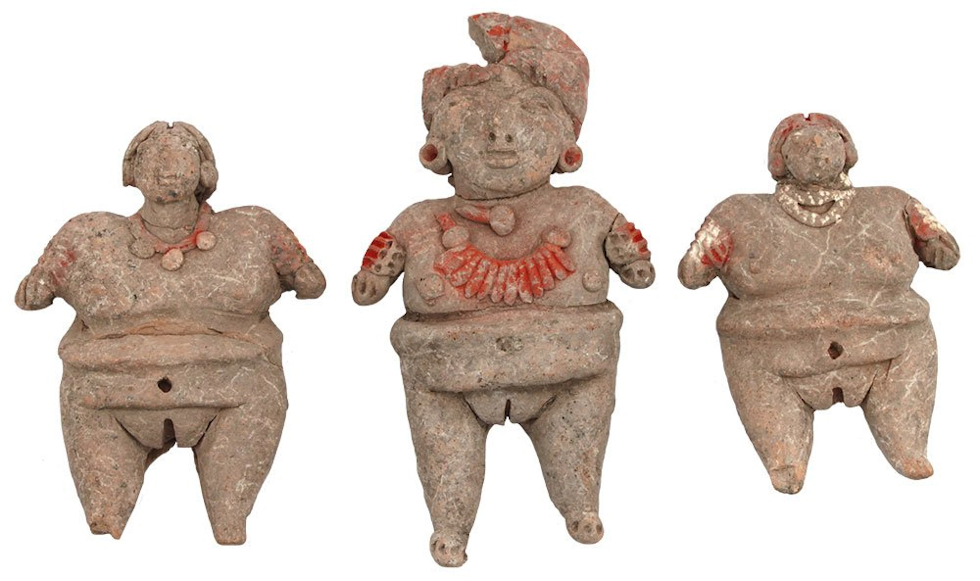 3 Solid Clay Figures. Largest 4 1/4". Western MX.