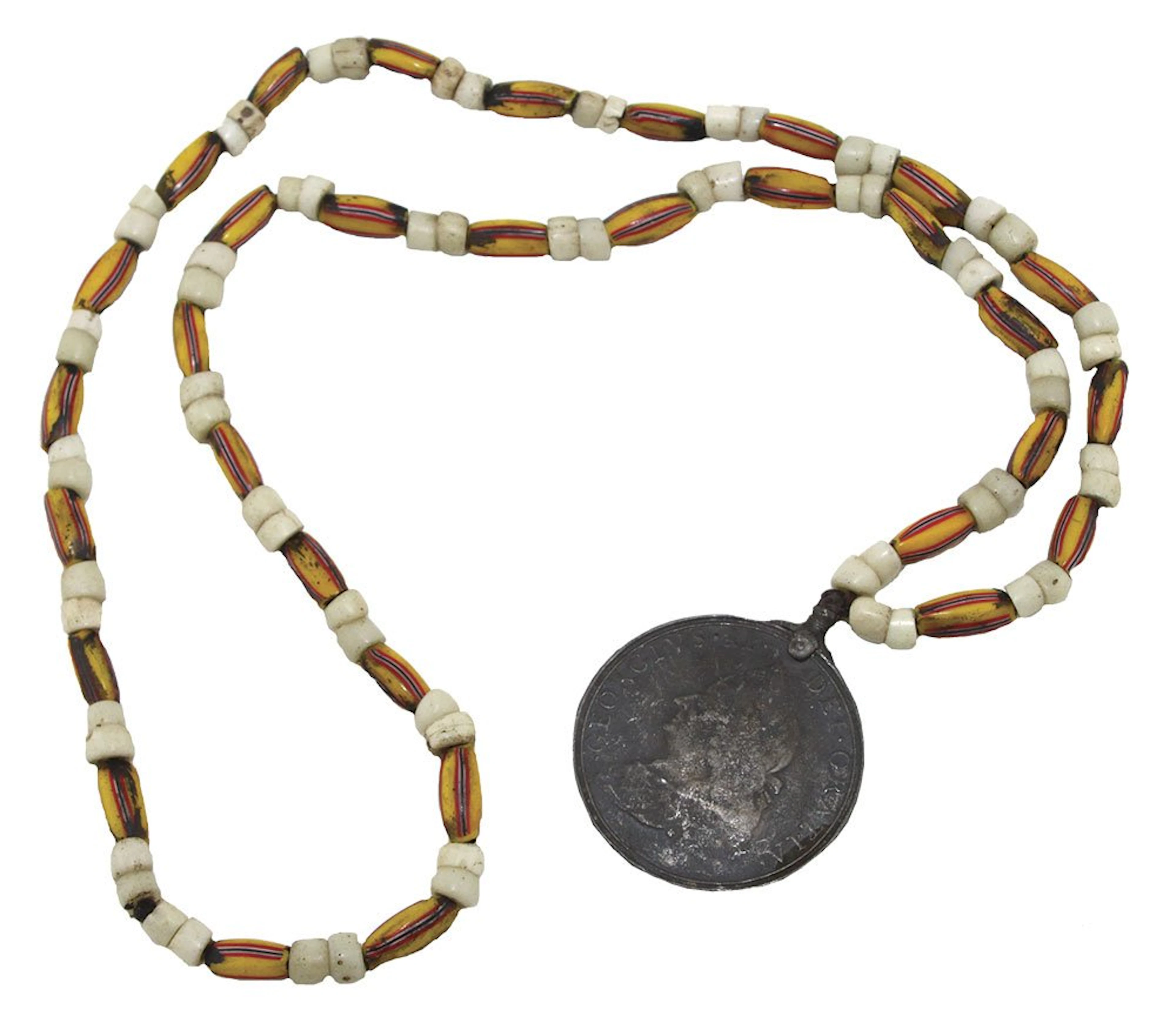 32" Bead Necklace with George II Indian Peace Medal