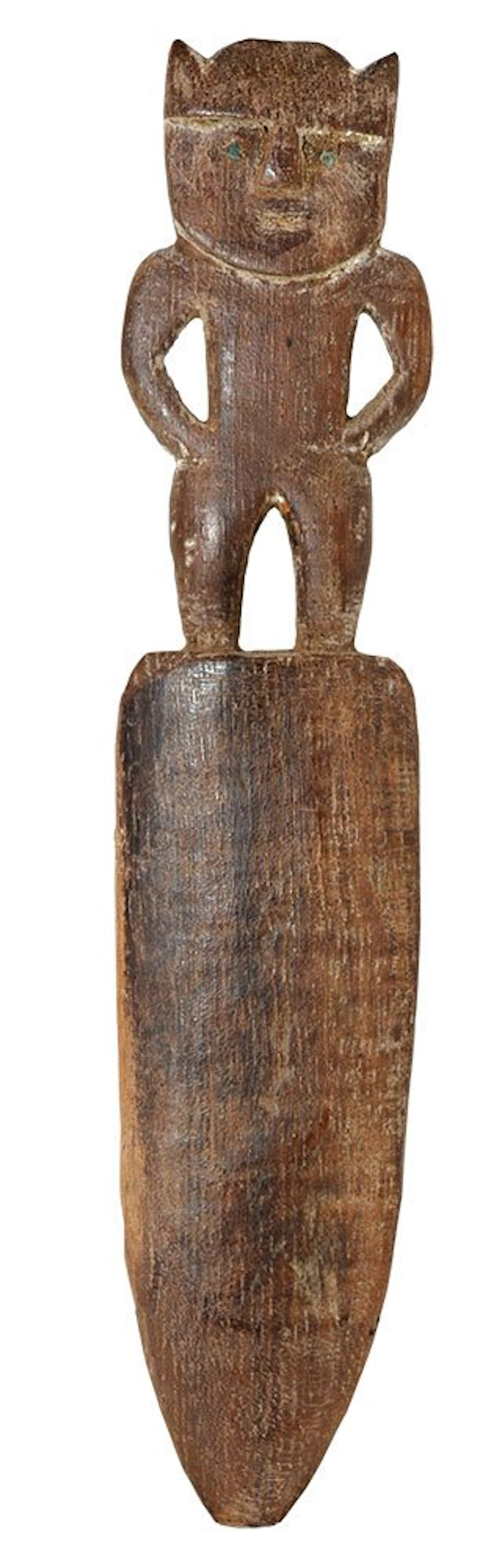 6 7/8" Chimu Wooden Blade. Figure handle with inlaid