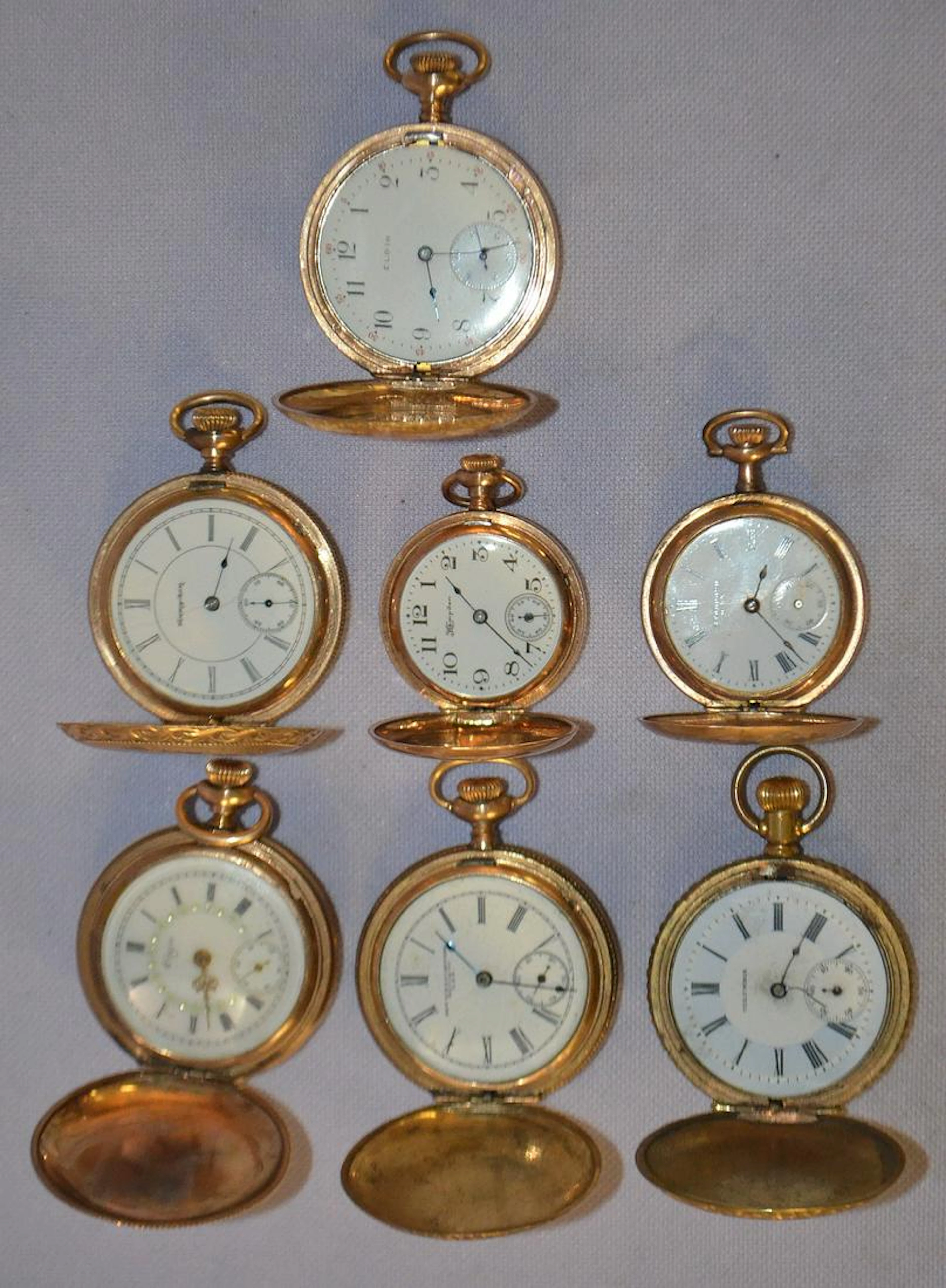 Lot of 7 Various 12s and Smaller Pocket Watches.