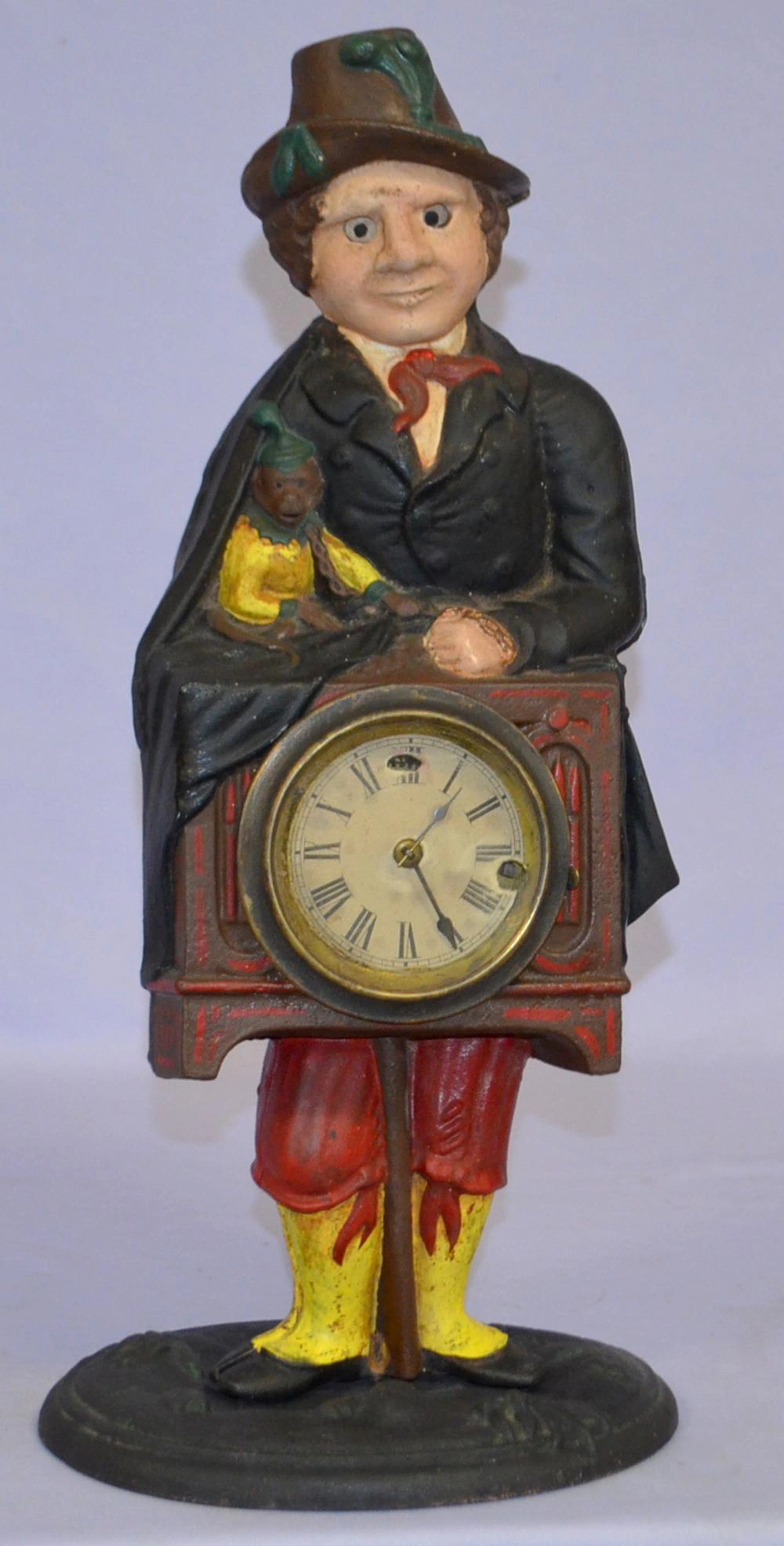 Antique Cast Iron Organ Grinder Statue Clock