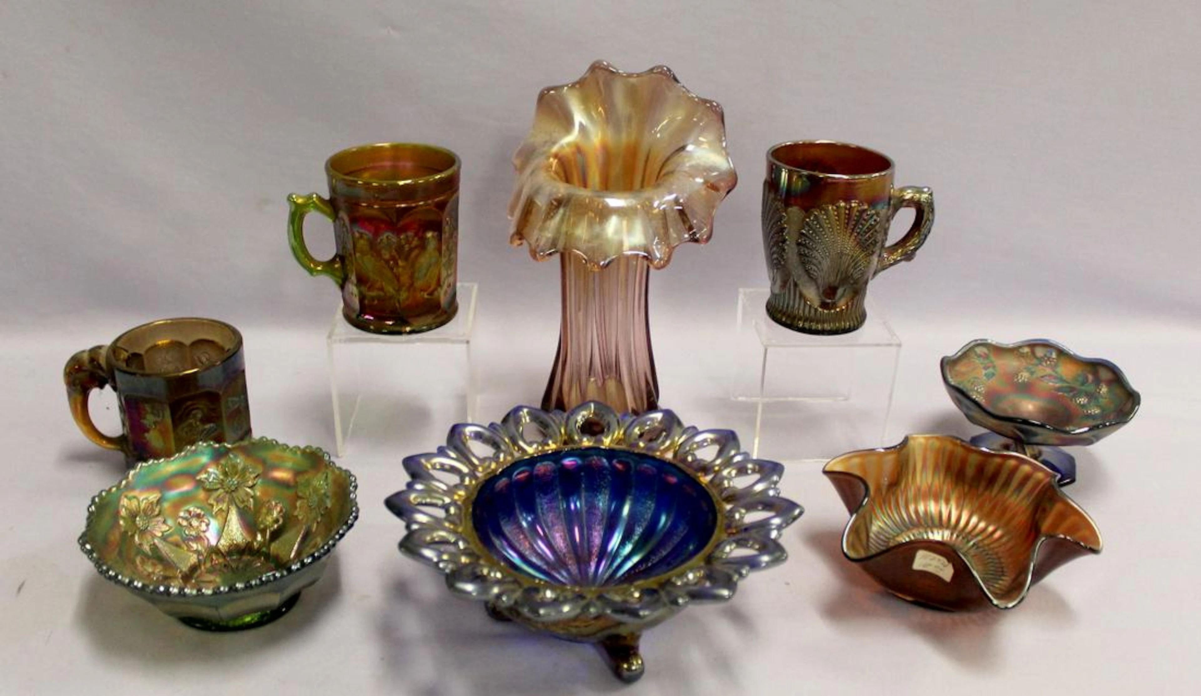 8 Carnival Glass Collectible Items. 1.) Marked Imperial