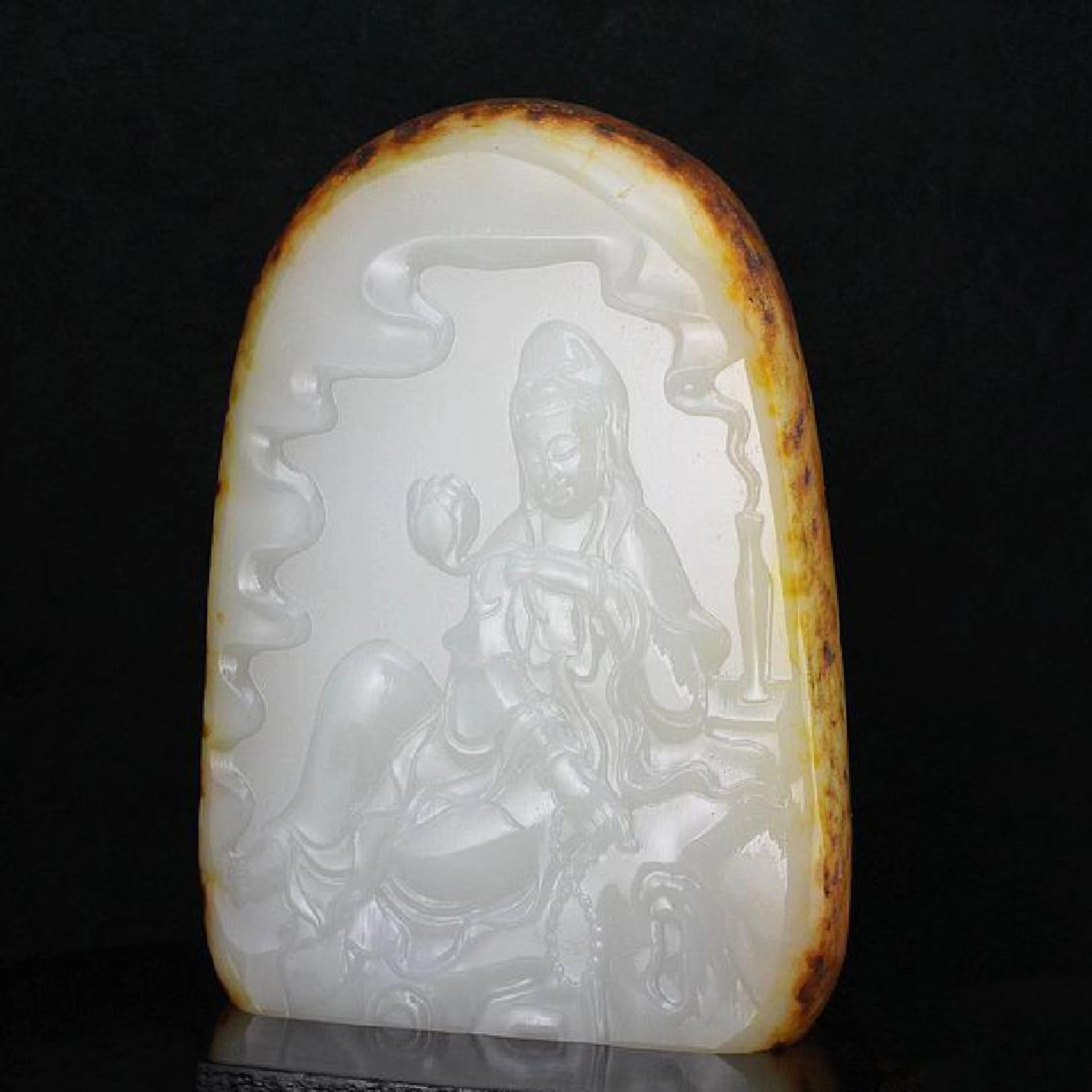 Chinese hetian white jade figure of guanyin