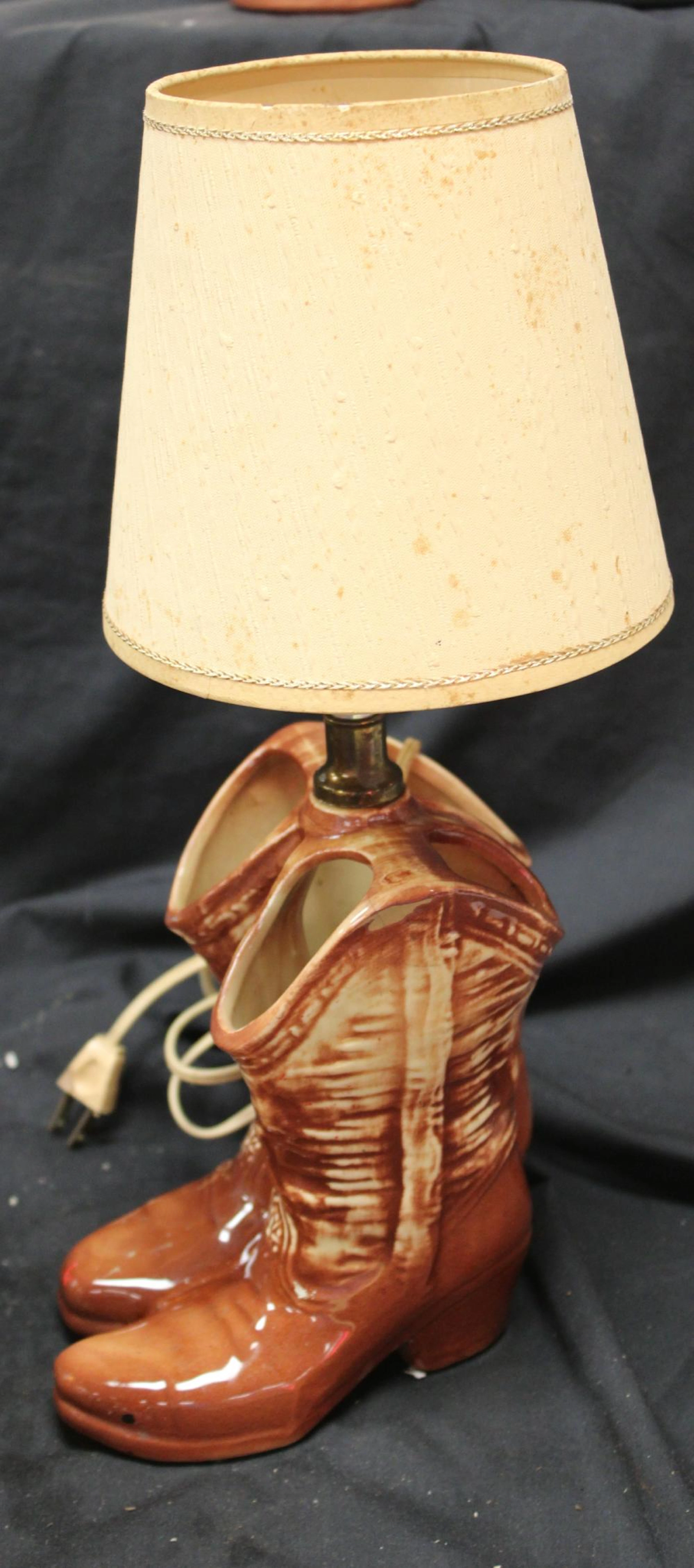 Vintage McCoy USA Pottery Table Lamp , Cowboy Boots 10" Brown Ceramic, EC