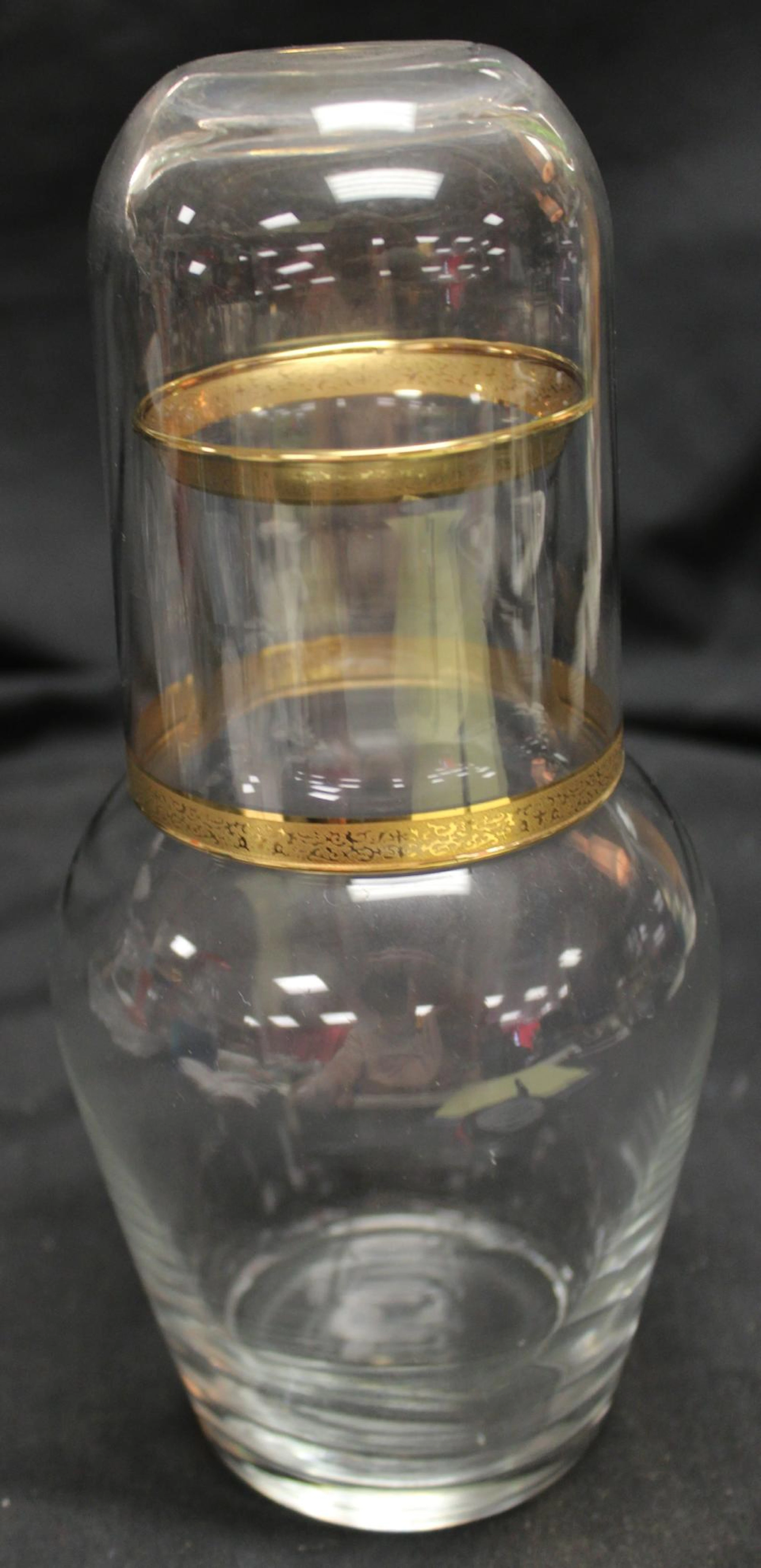 Vintage Gold Trim Designed Tumble Up Bedside Glass Carafe Decanter Set