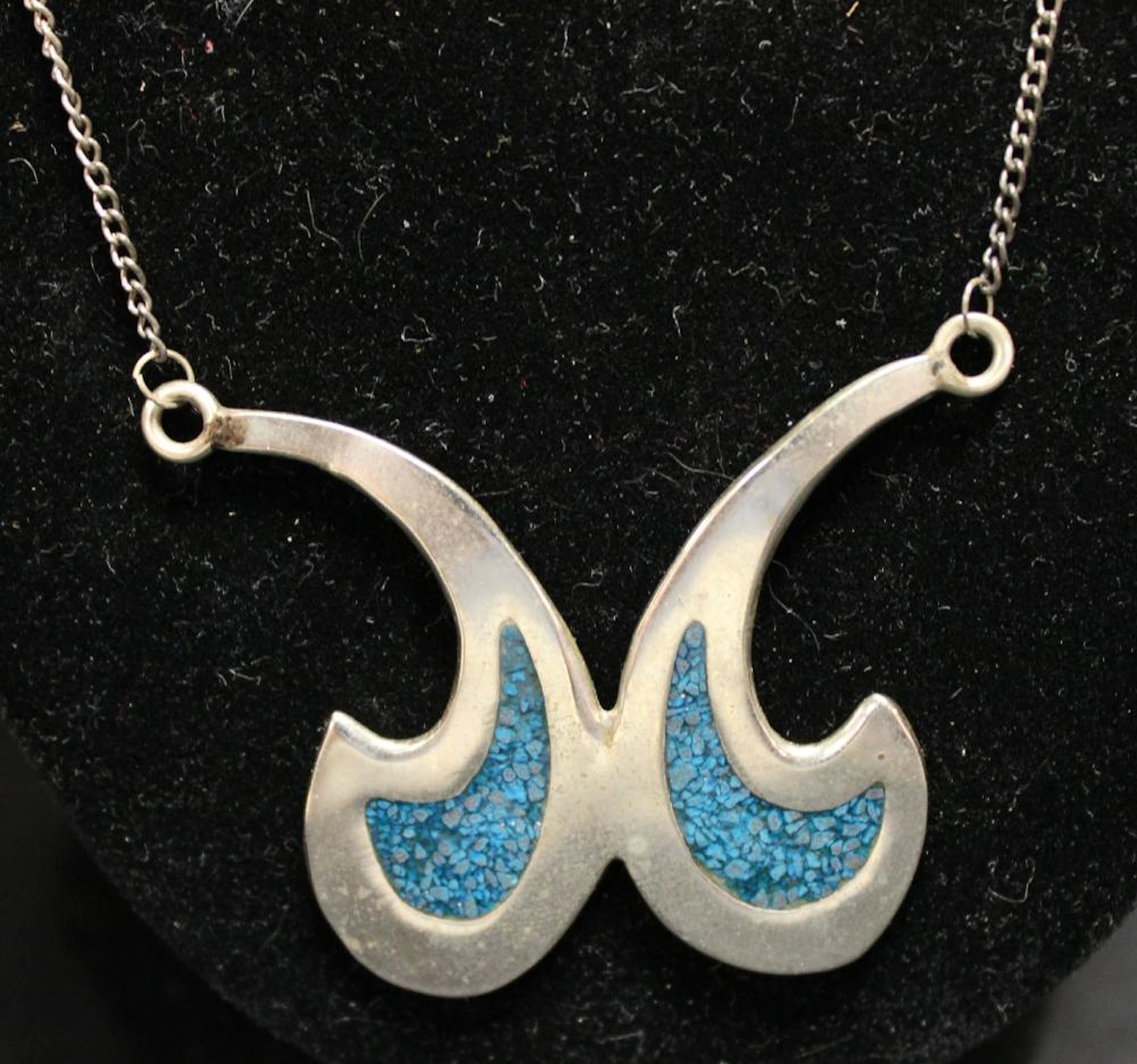18" Necklace, Alpaca, Mexico, Turquoise, EC