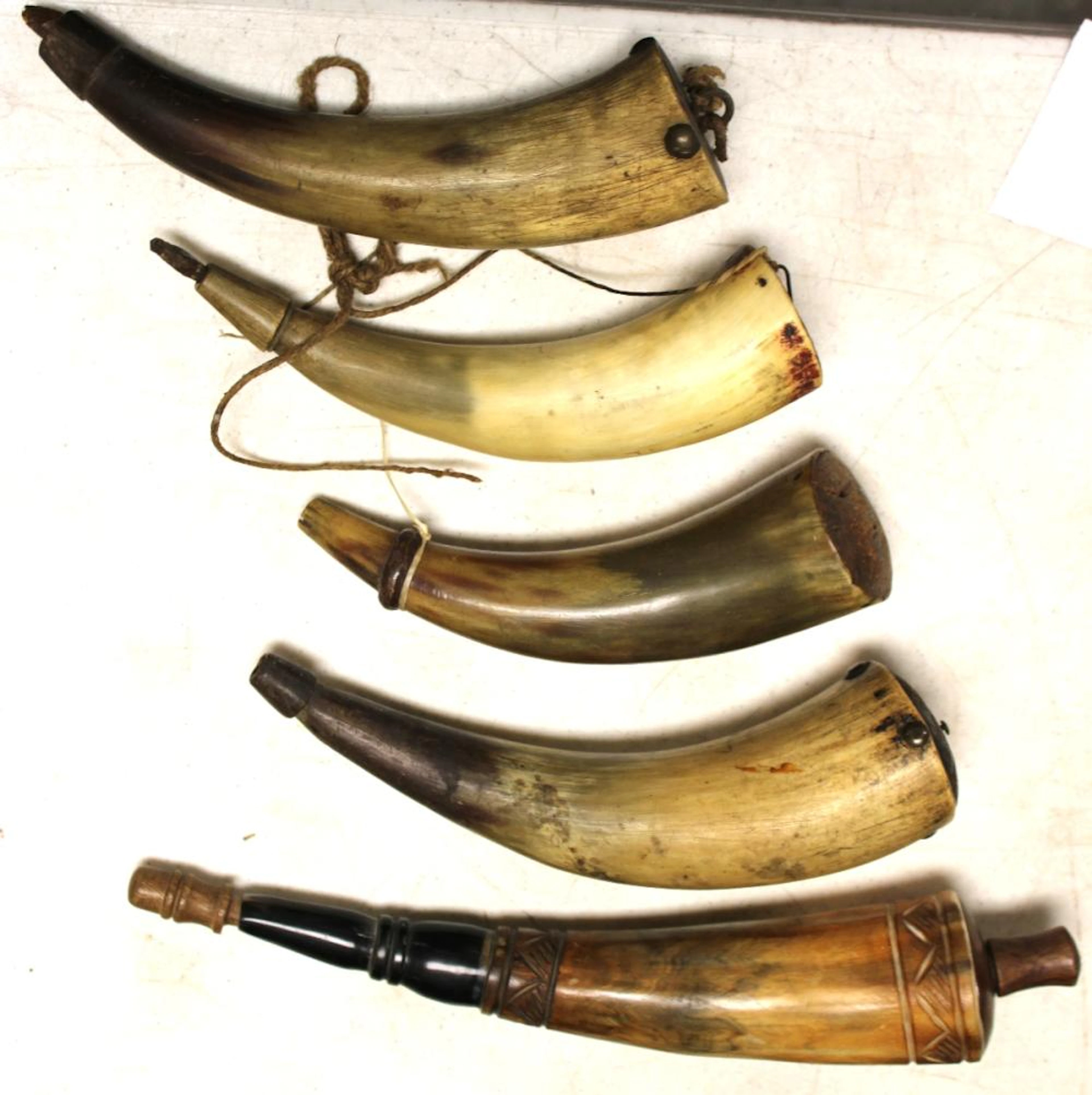 Five Powder horn Lot ( Four Old 7" and One New 12")