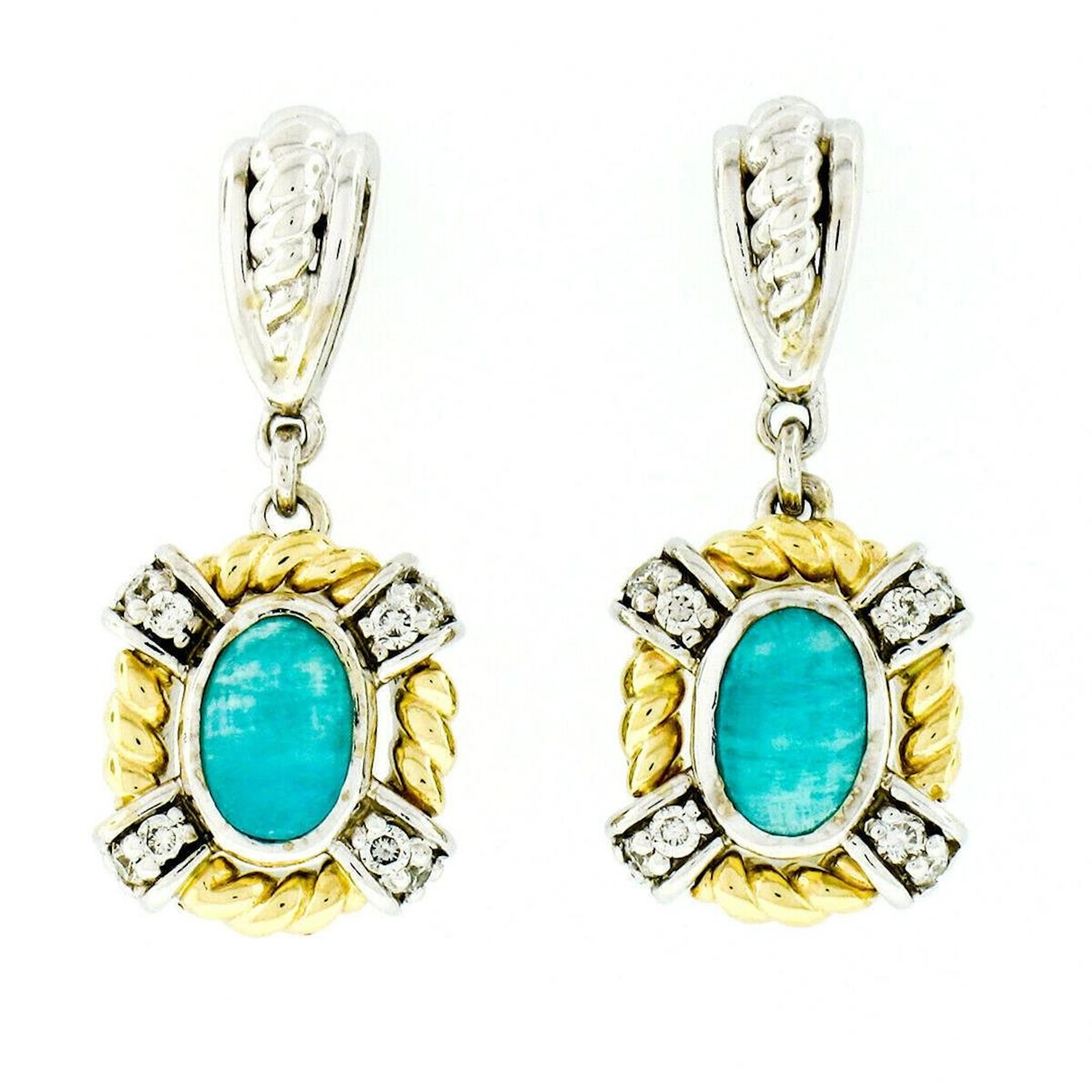 14kt Two Tone Gold Oval Amazonite & 0.16 ctw Diamond