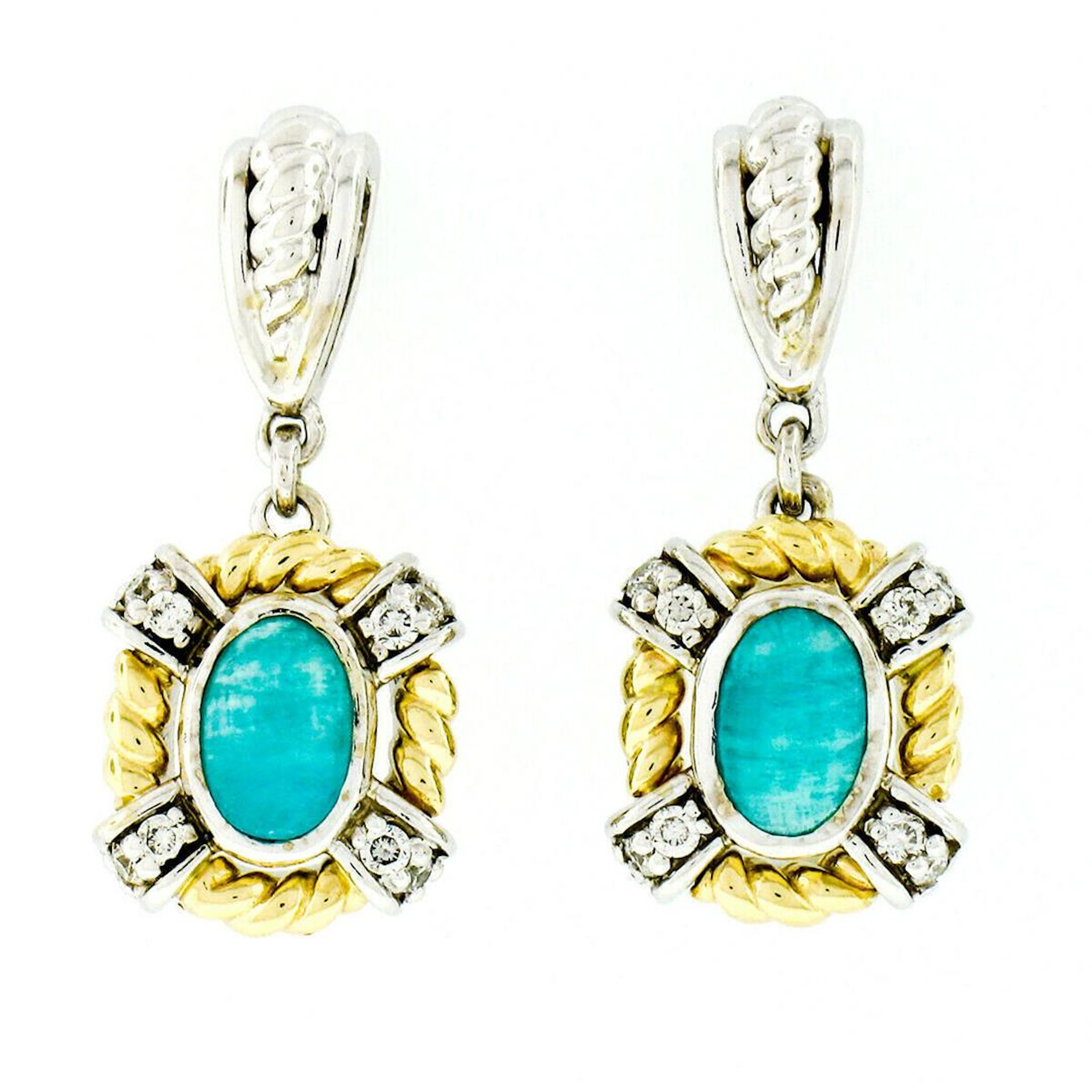 14kt Two Tone Gold Oval Amazonite & 0.16 ctw Diamond