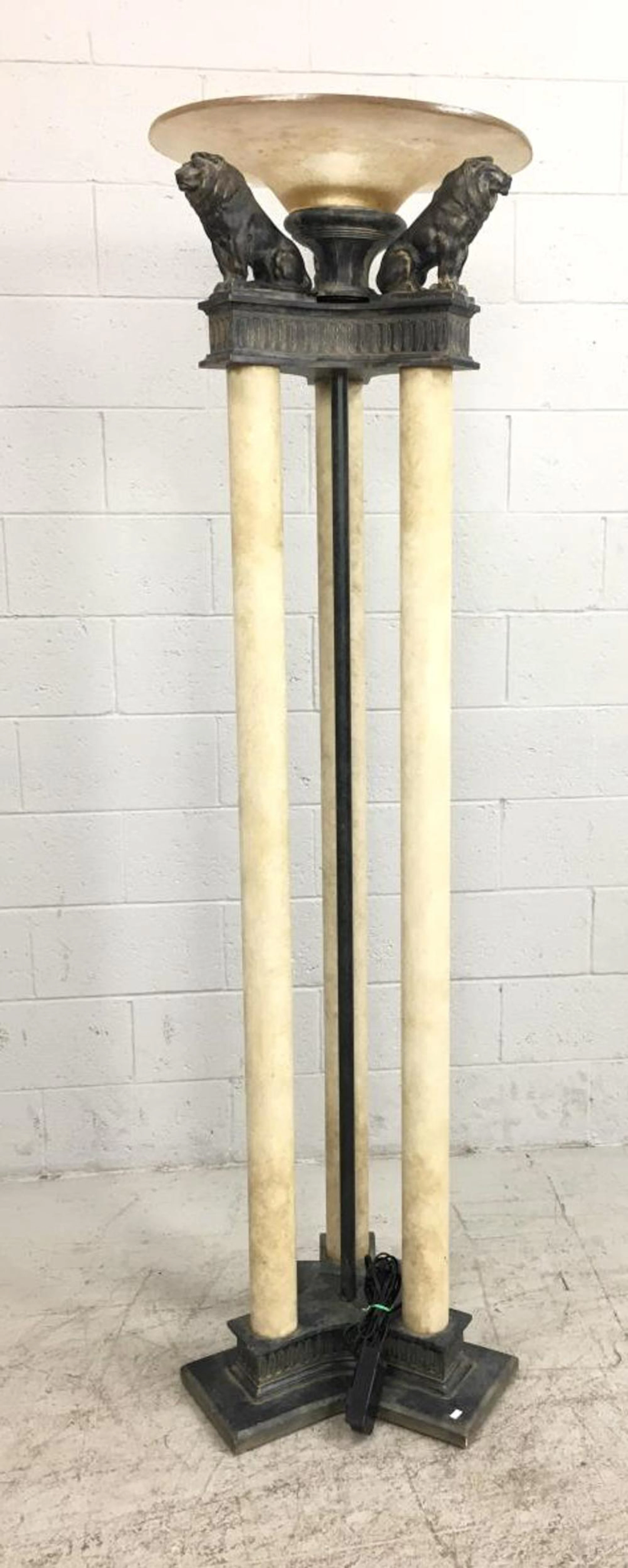 3 Pillar Lion Accent Torchiere Lamp