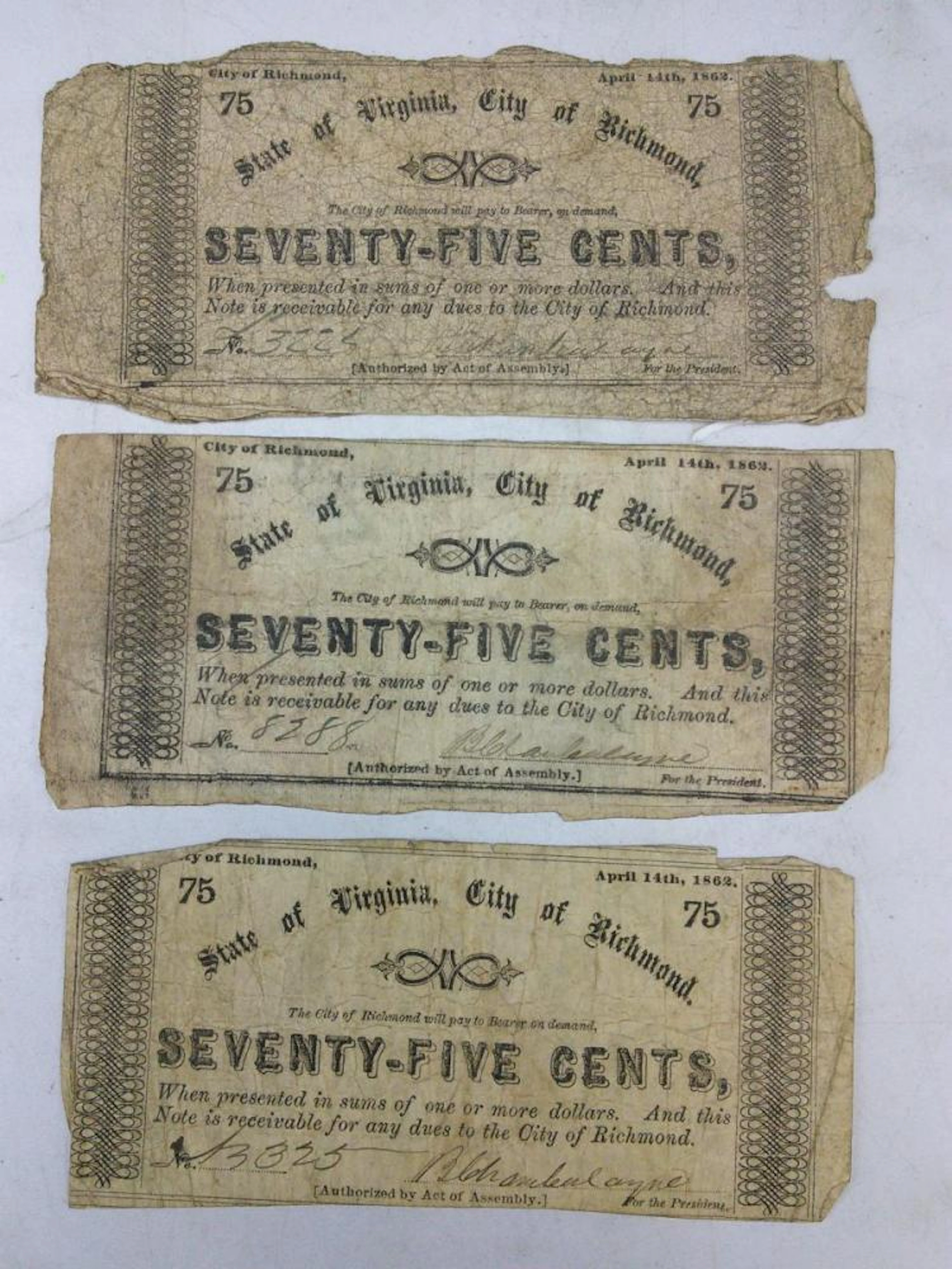 3pc. 1862 State of Virginia Fractional Currency