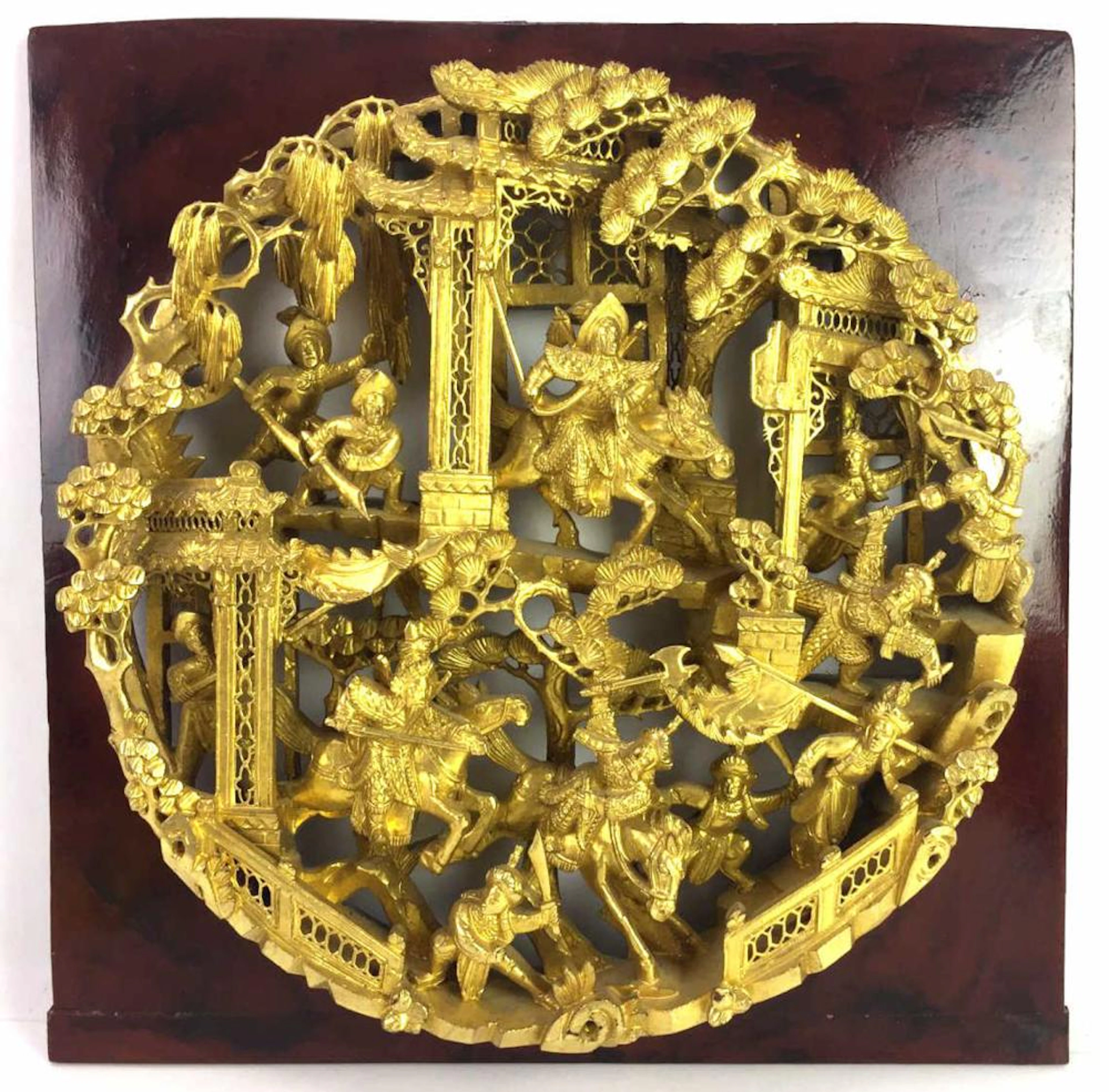 Asian Hand Carved Wood Wall Decor