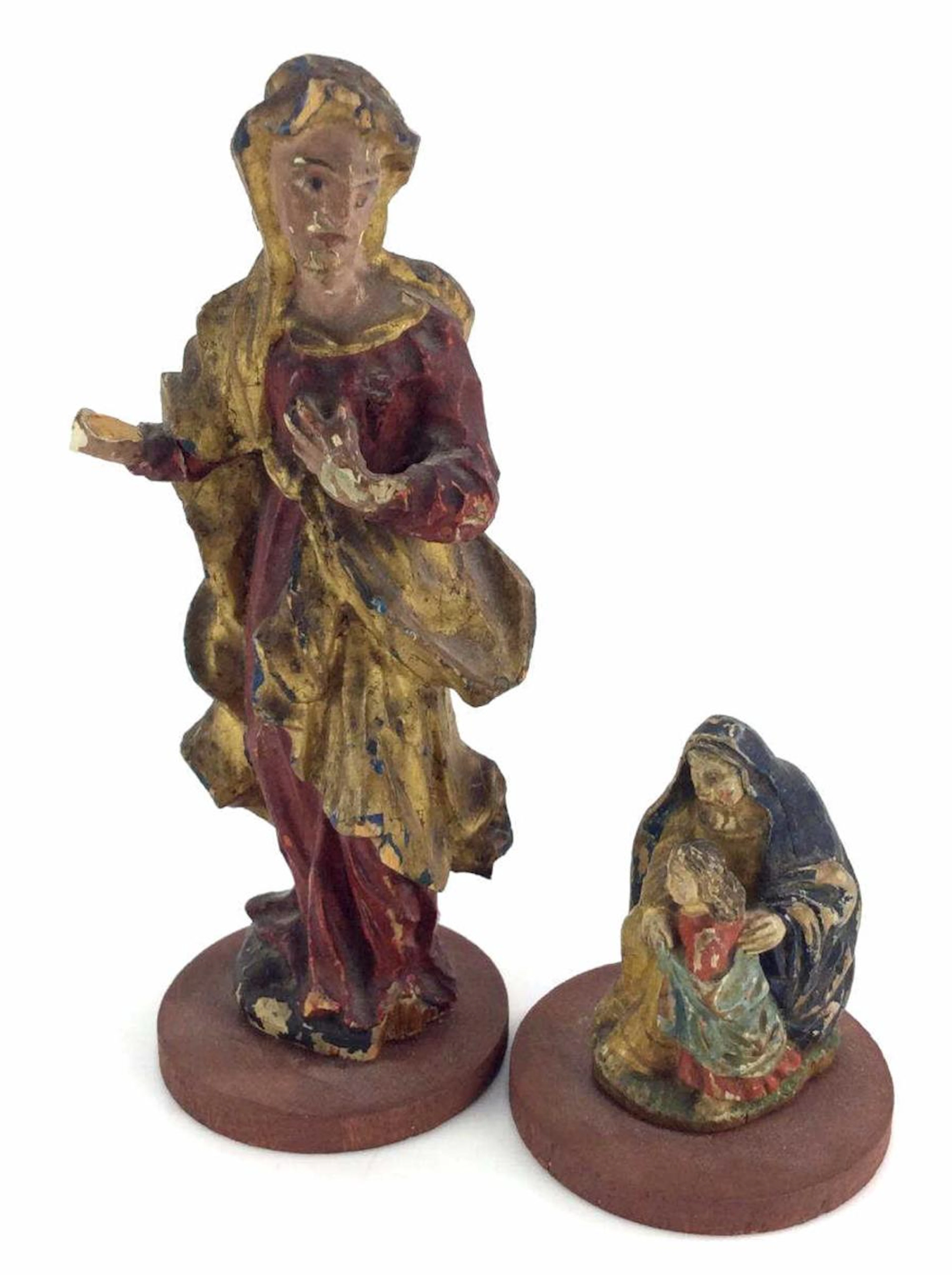 2Pc. 19th C. Wood Santos Religious Figurines