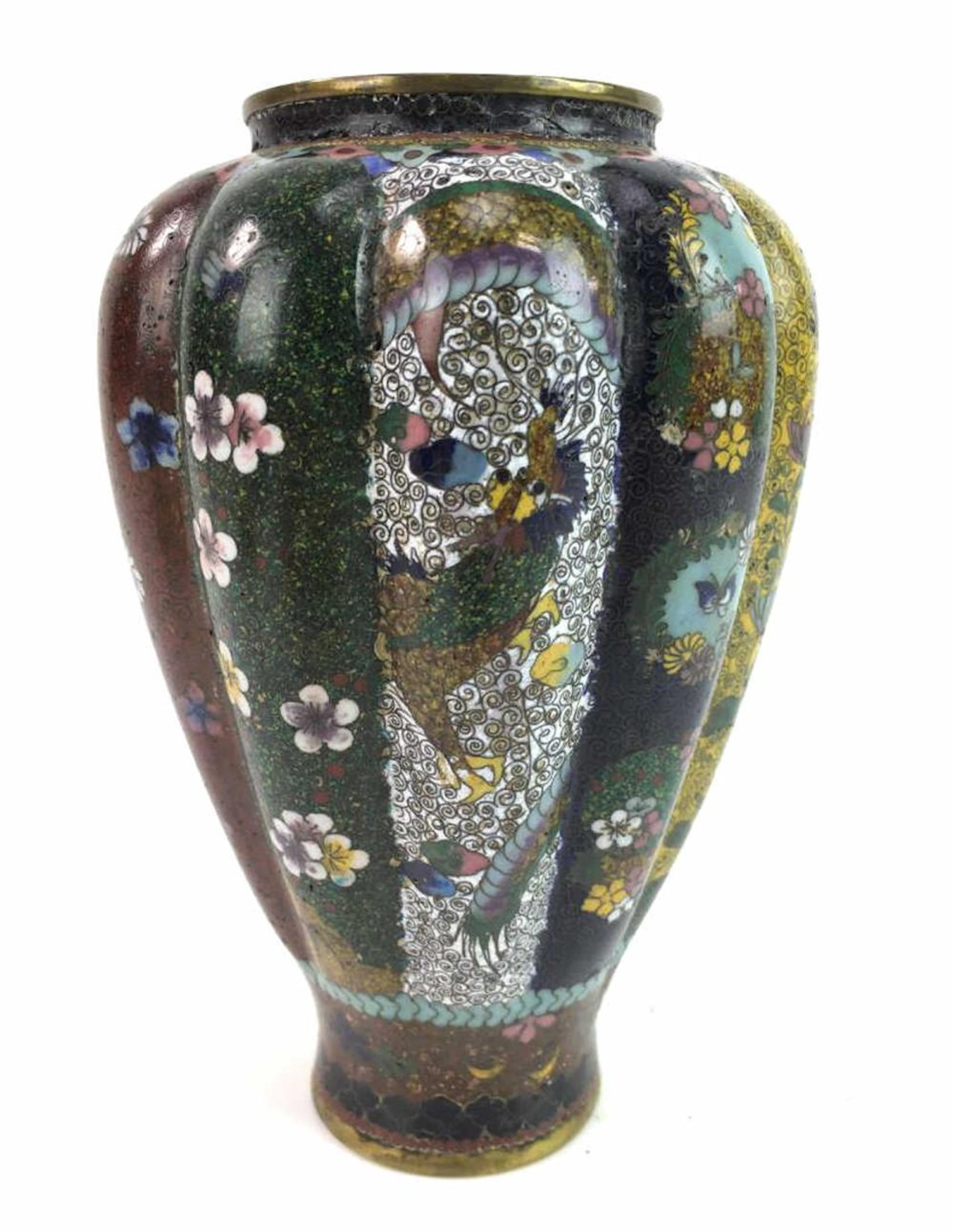 20th C. Japanese Ribbed Cloisonné Vase