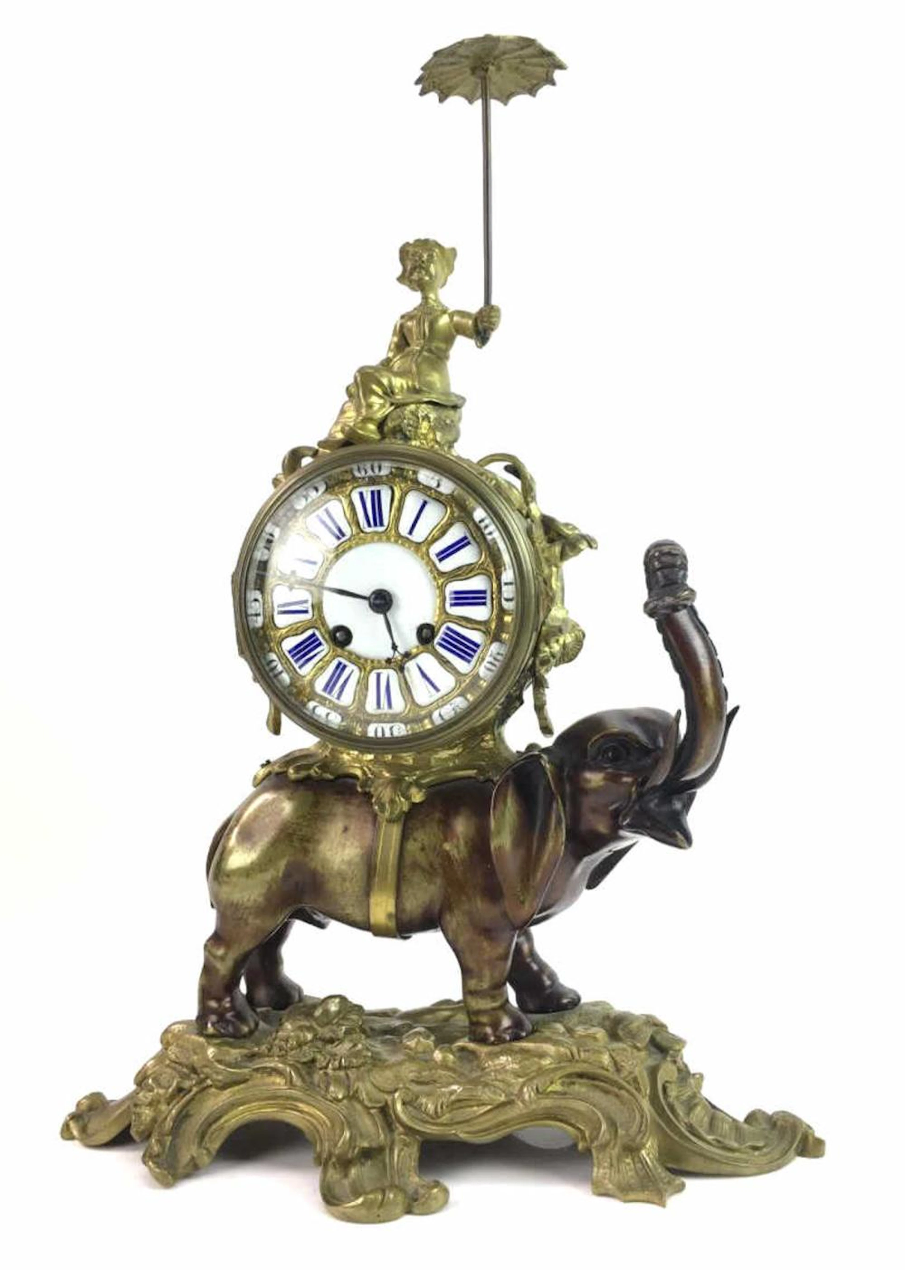 19th C. French Brass & Porcelain Mantle Clock