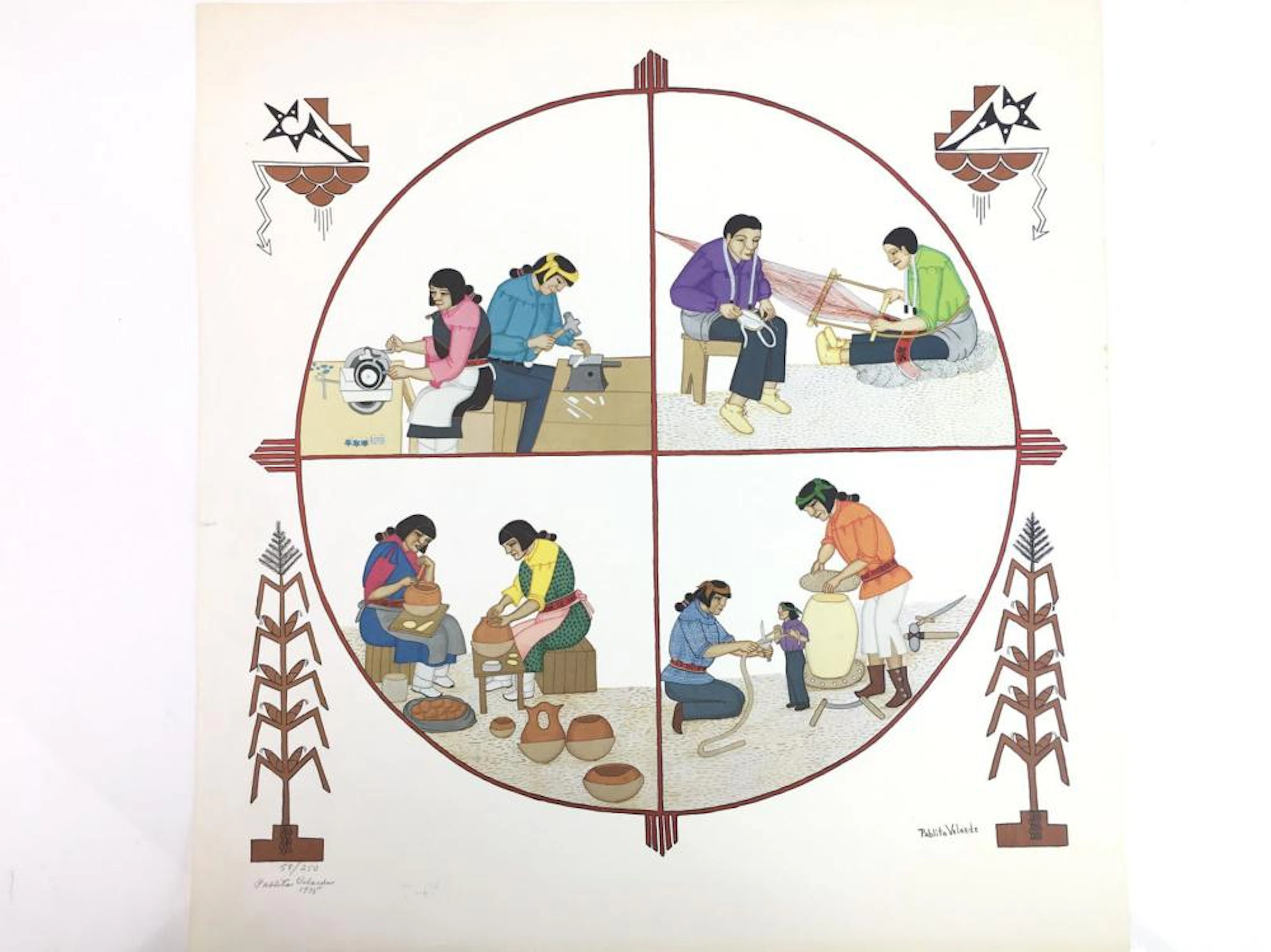 Pablita Velarde, Working Circle Lithograph