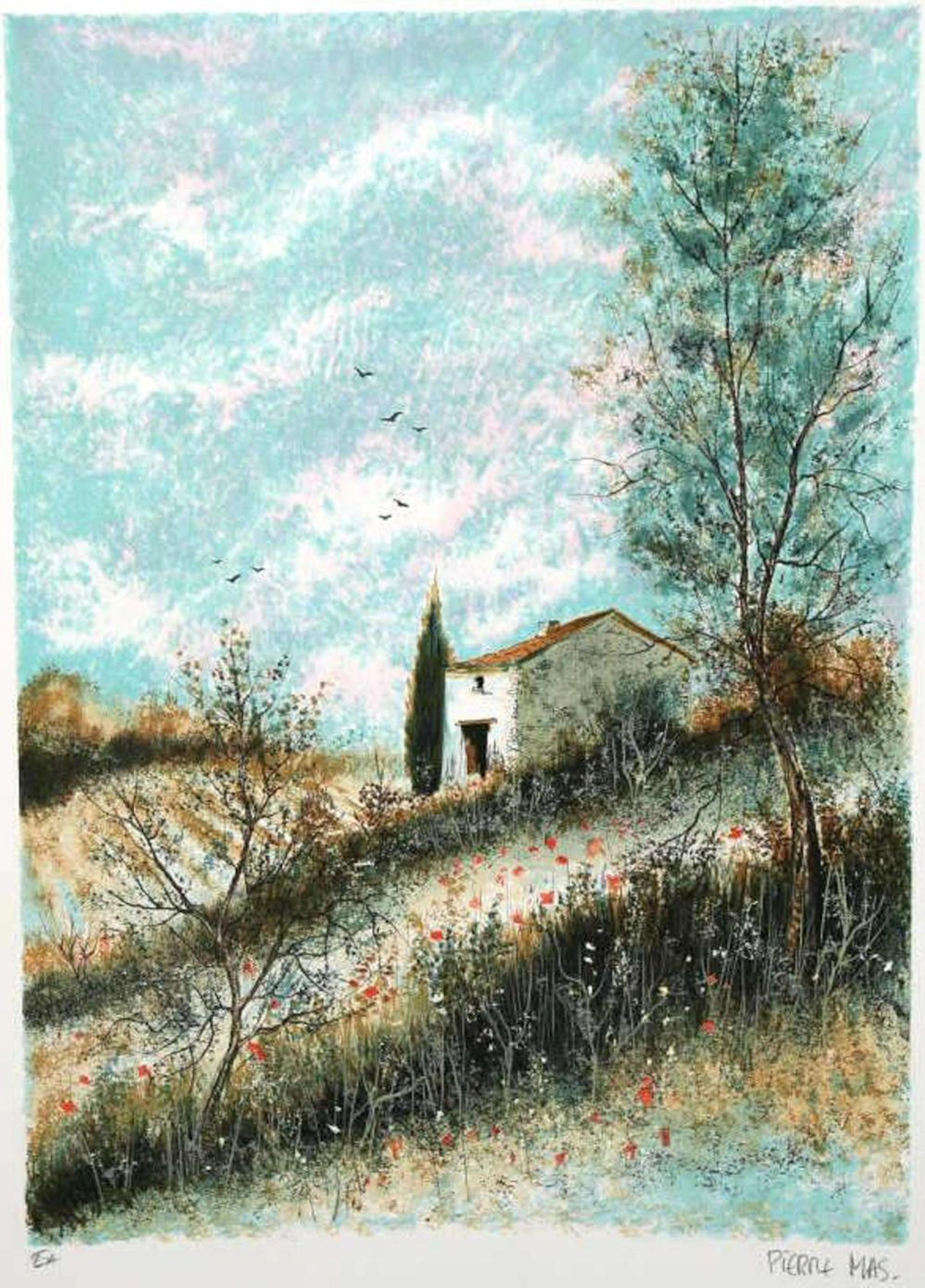 Pierre Mas House On Hillside Signed Lithograph