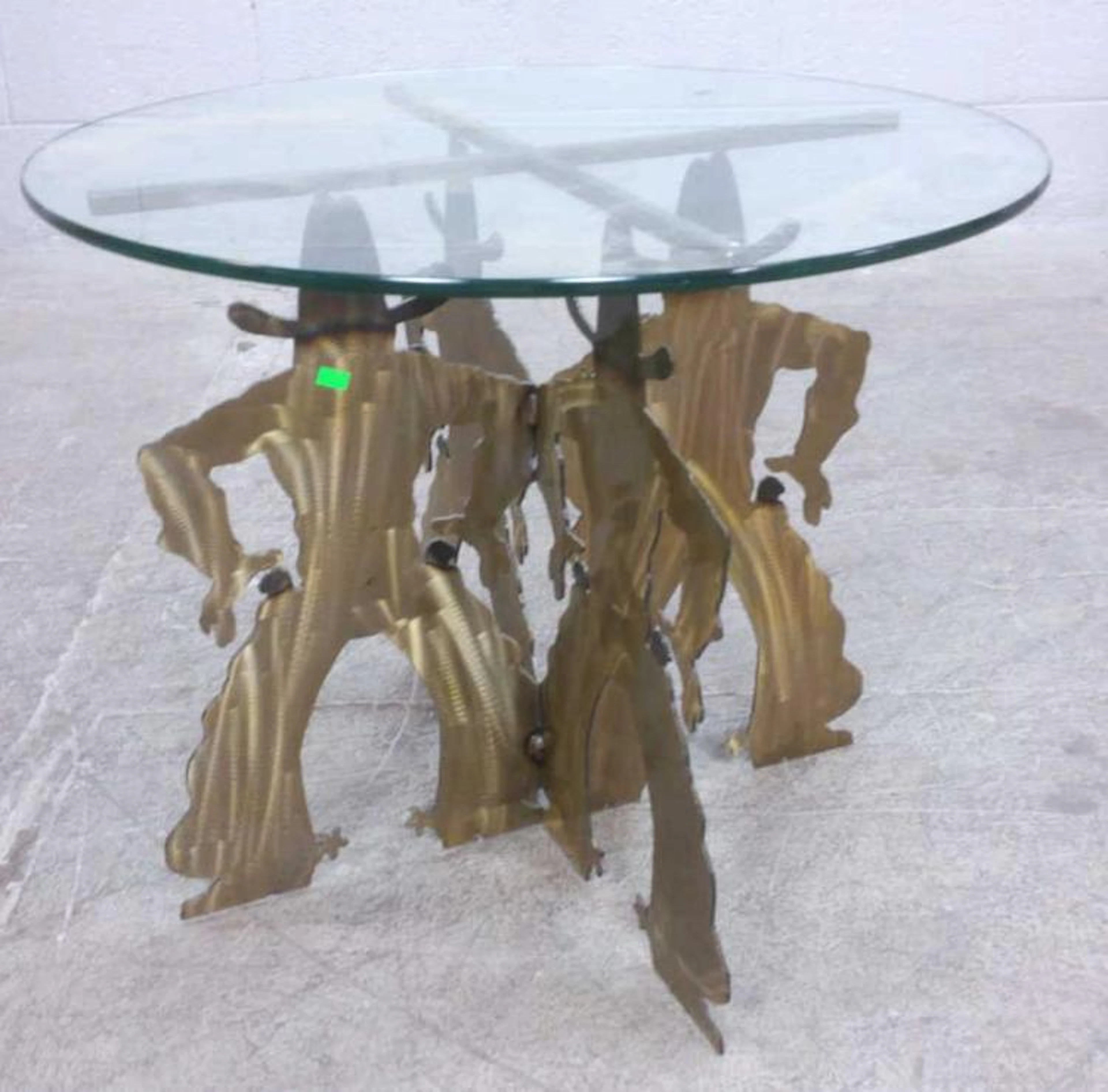 Metal Cowboy Motif Shootout Glass Top Side Table