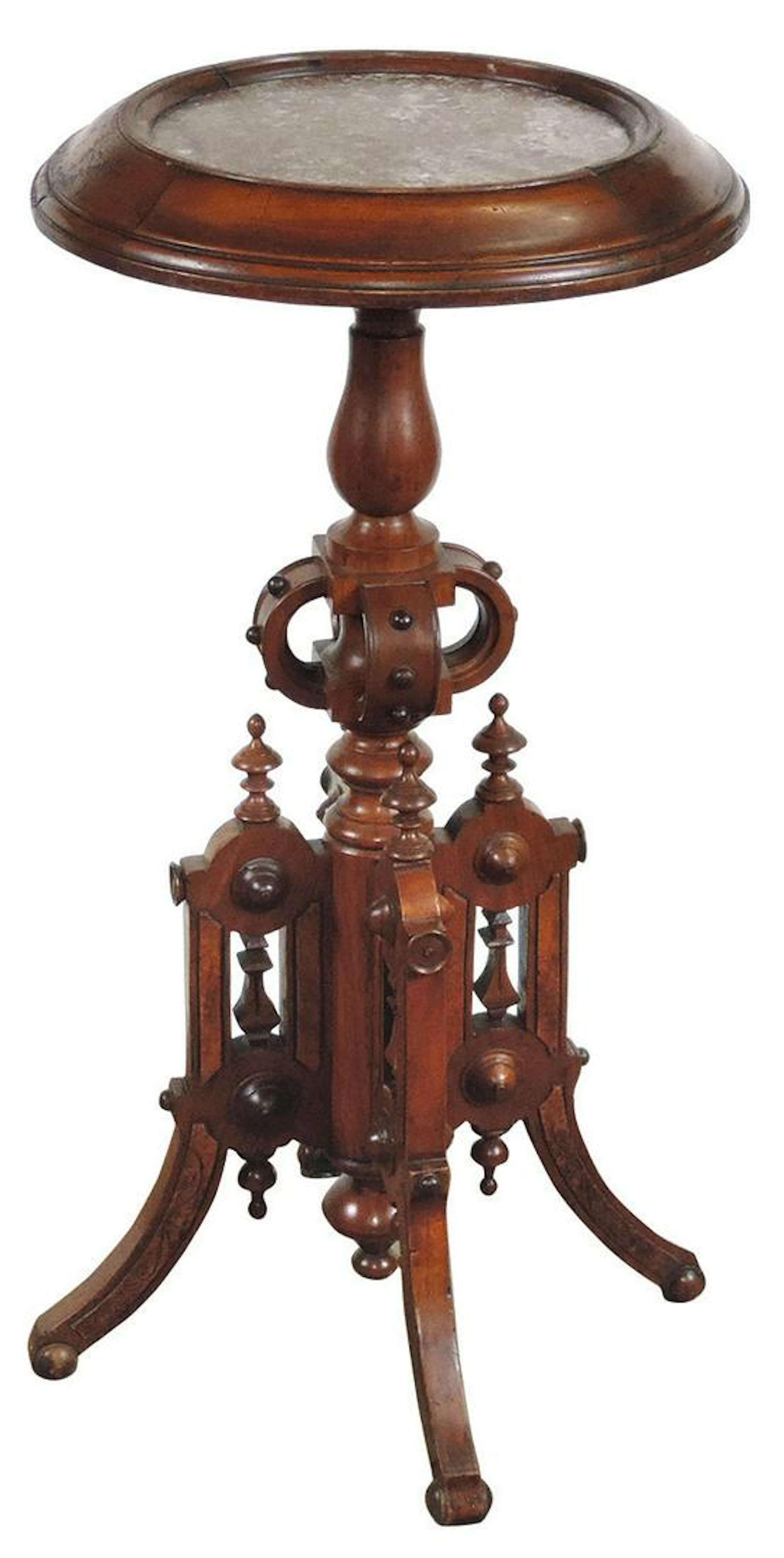 Furniture, Eastlake Victorian Walnut & Marble Lamp