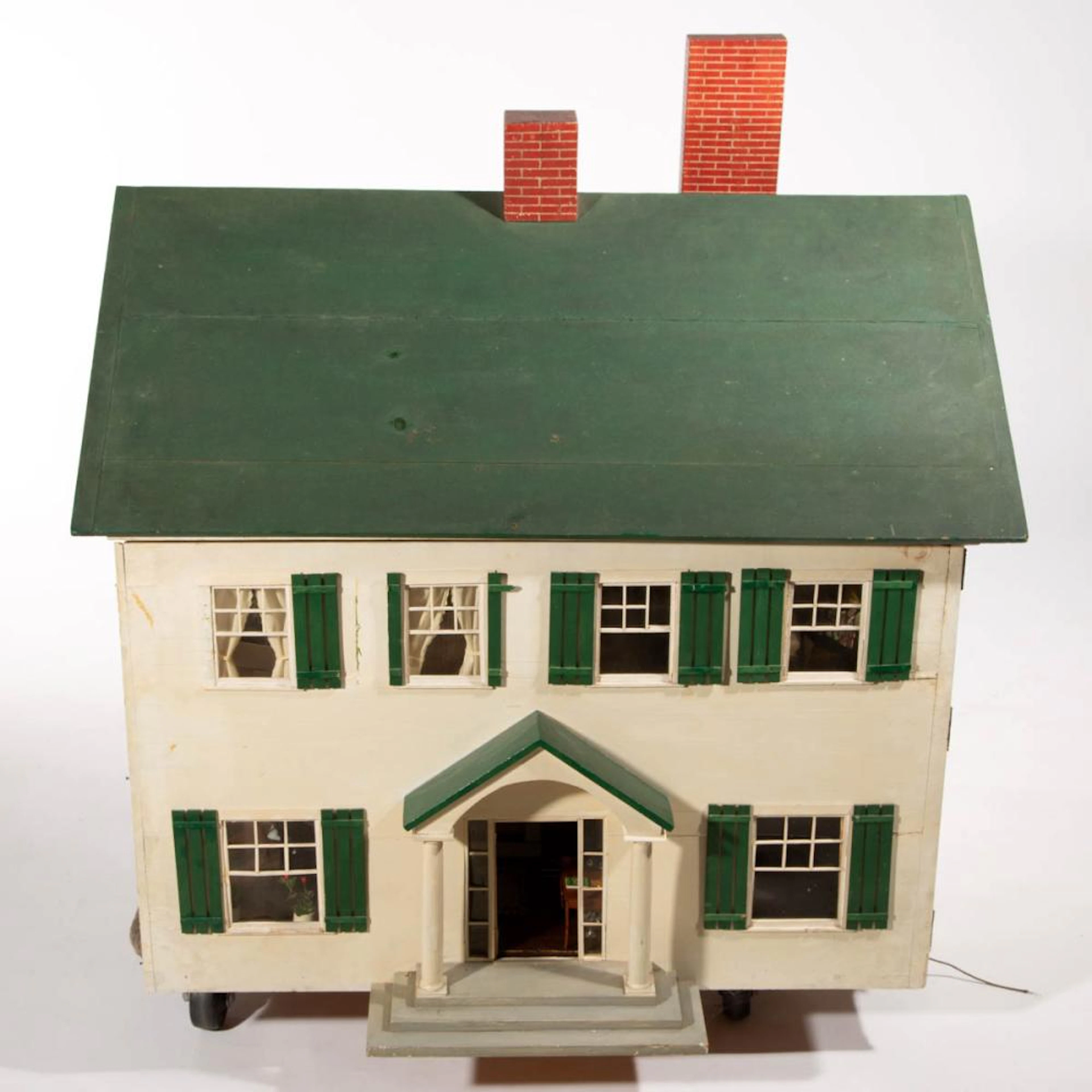 AMERICAN PAINTED WOOD TWO-STORY DOLLHOUSE