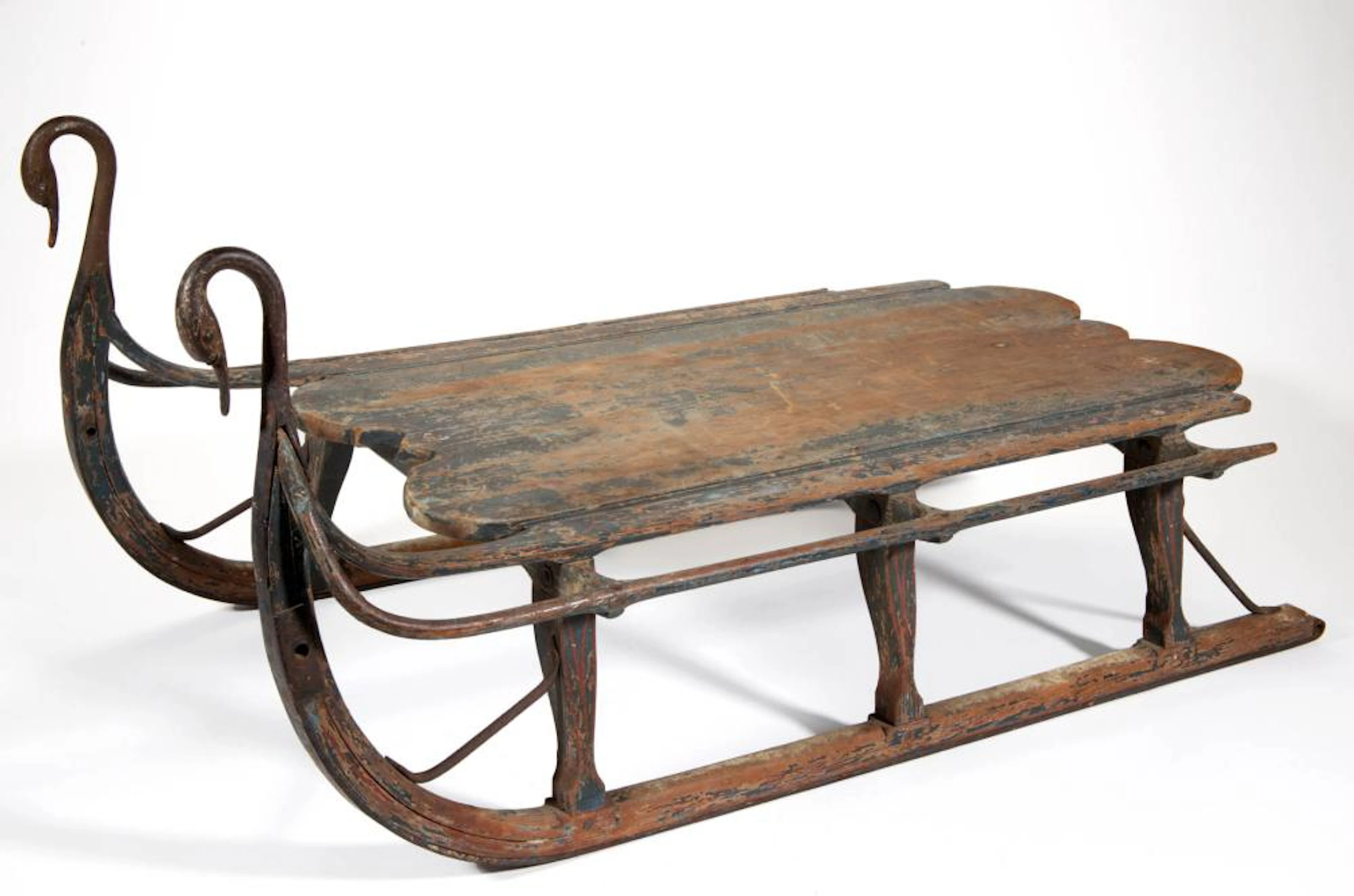 AMERICAN PAINT-DECORATED OAK AND POPLAR CHILD'S SLED
