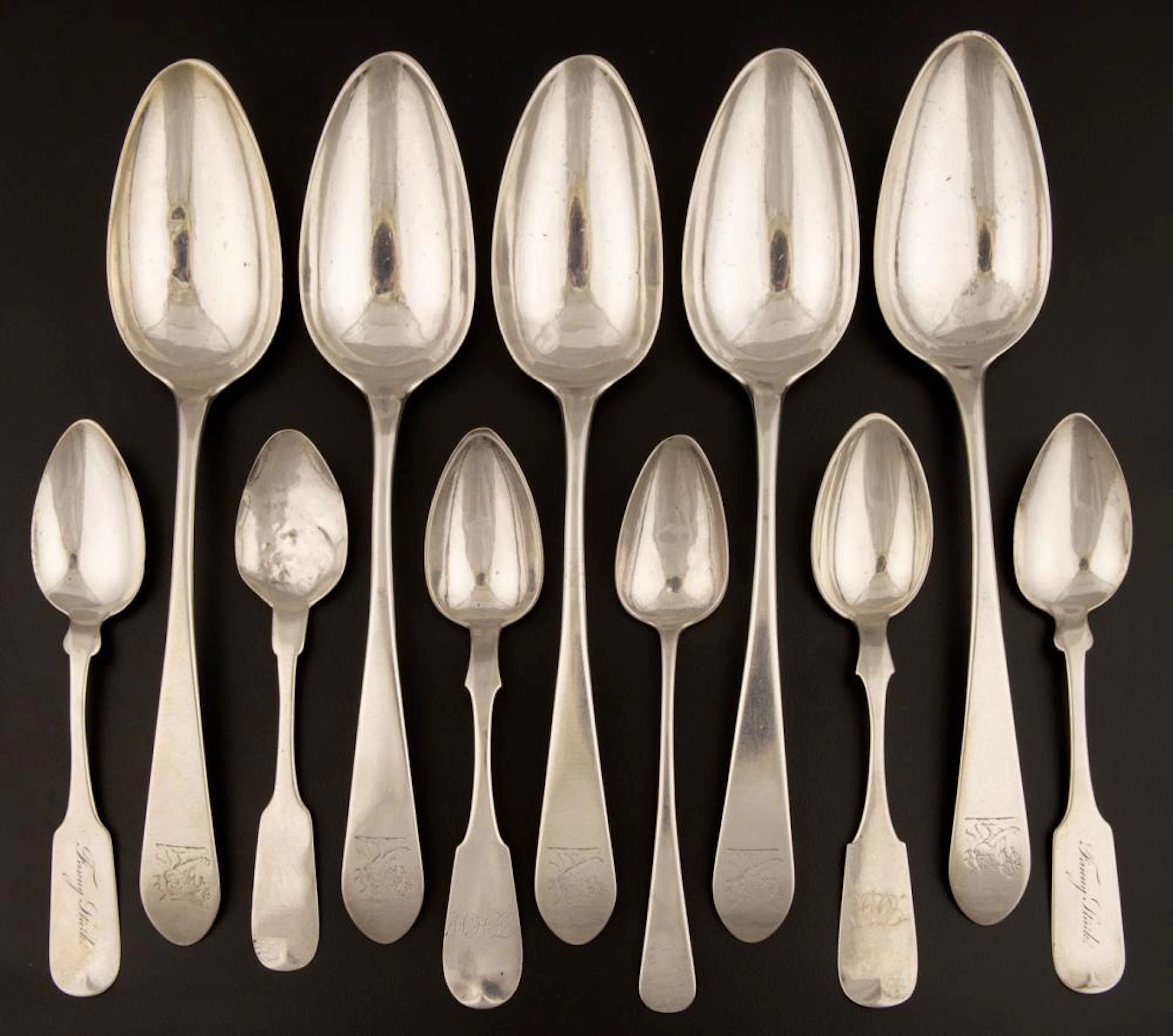 VIRGINIA AND OTHER AMERICAN COIN SILVER SPOONS, LOT OF TEN