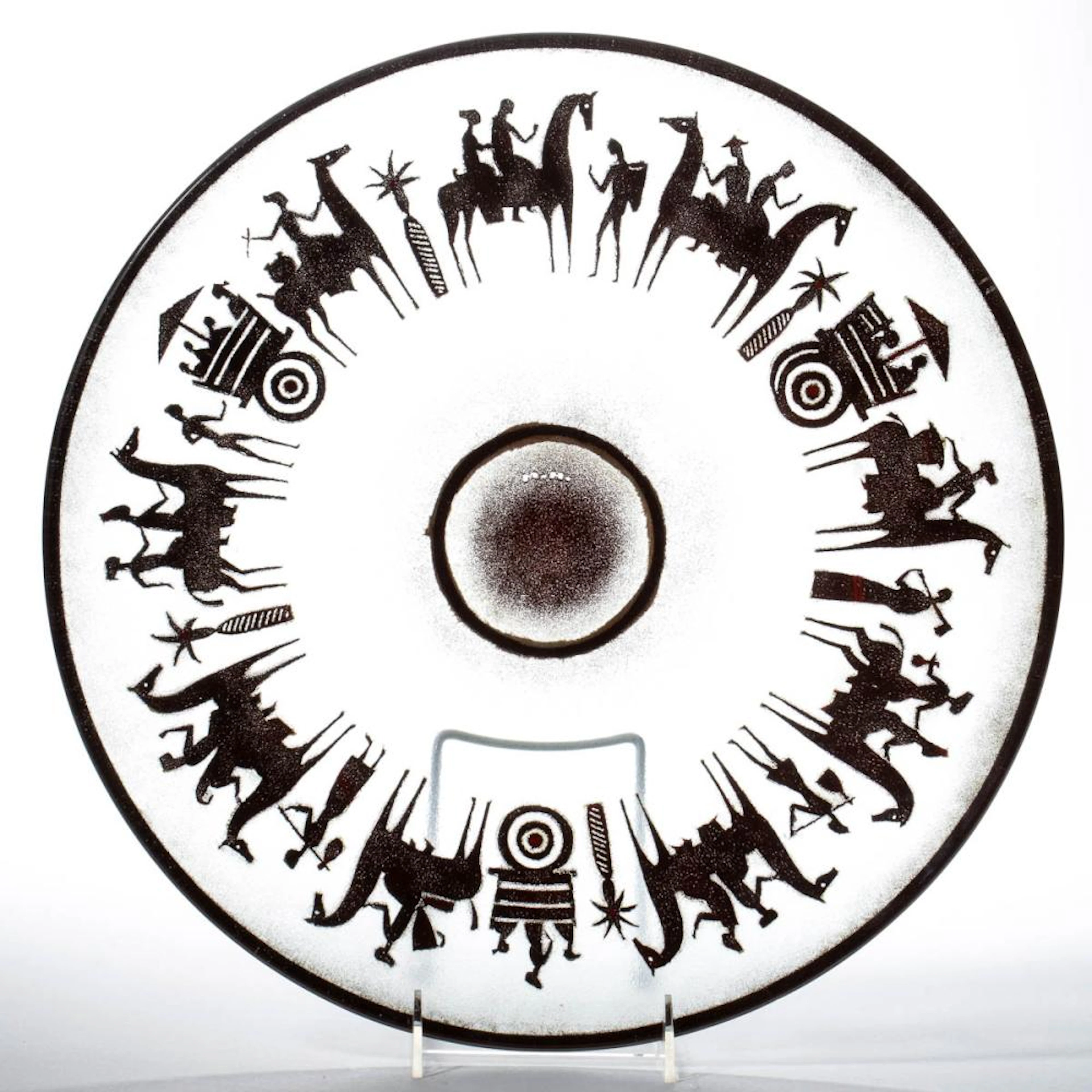 UNIDENTIFIED SANDBLASTED STUDIO ART GLASS CENTER BOWL