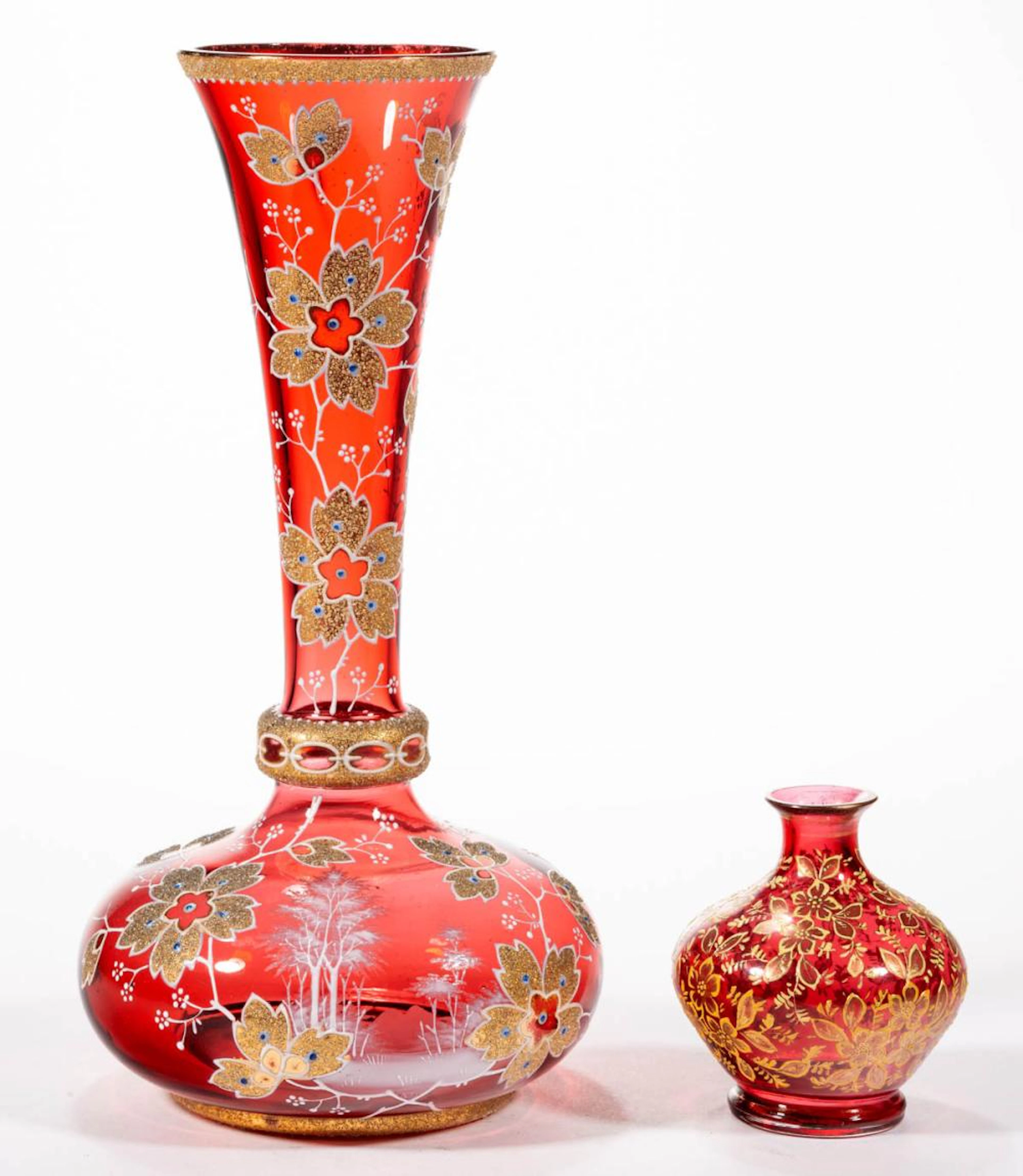MOSER ATTRIBUTED ENAMEL-DECORATED VASES, LOT OF TWO