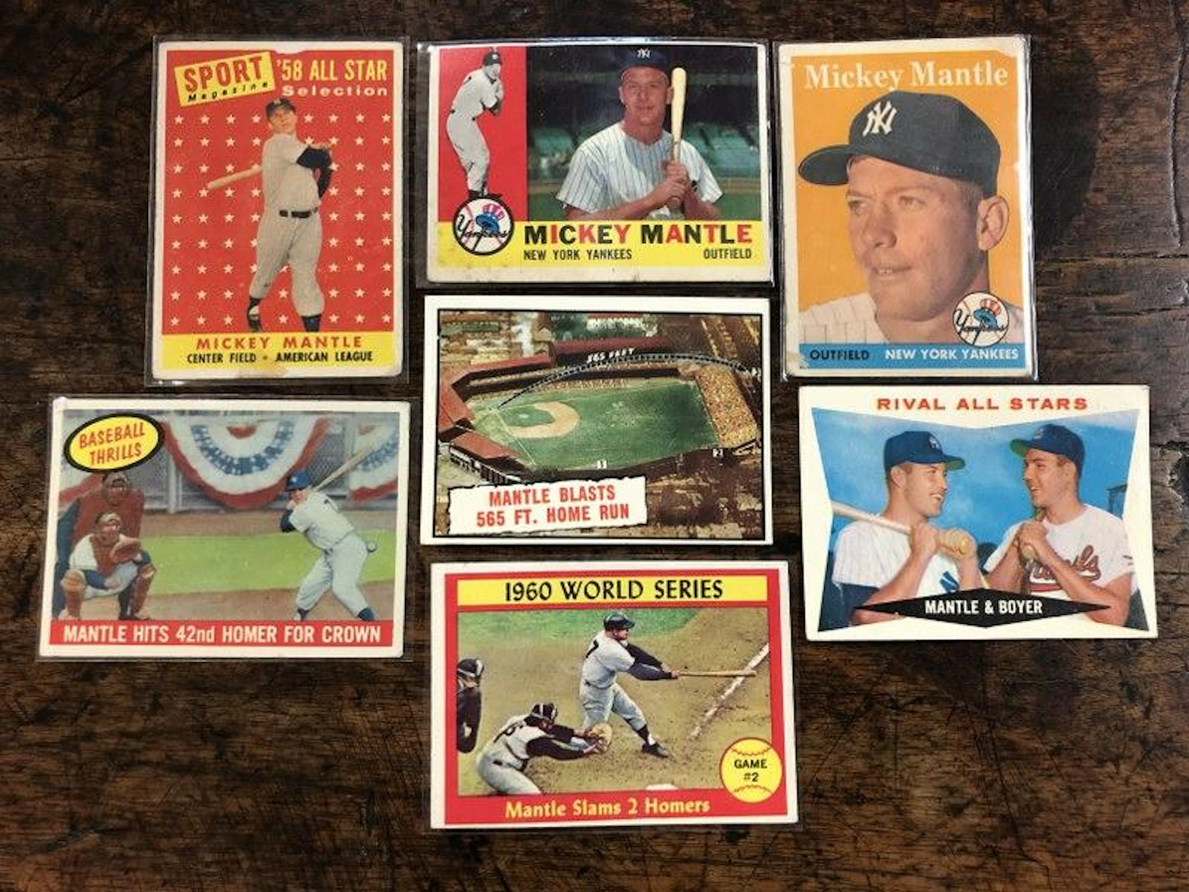 (7) MICKEY MANTLE BASEBALL CARDS, FROM LOCAL ESTATE, AS
